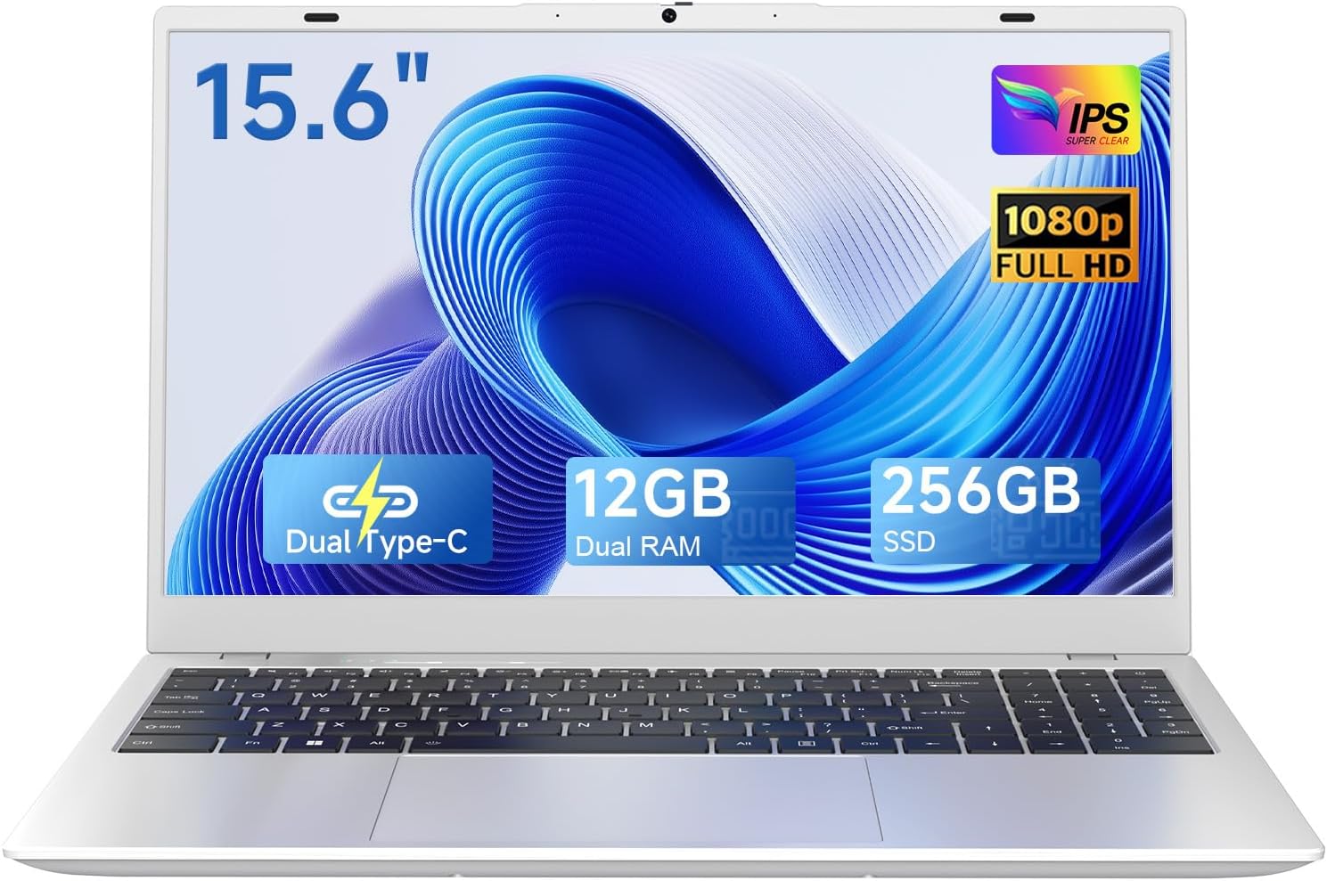 Laptop Computer, 15.6″ FHD Display, 12GB RAM, 256GB SSD | Pentium Gold 6500Y up to 3.4GHz, Privacy Webcam Cover, 170° Hinge, USB-C, HDMI, Laptop for Work, Study & Everyday Use