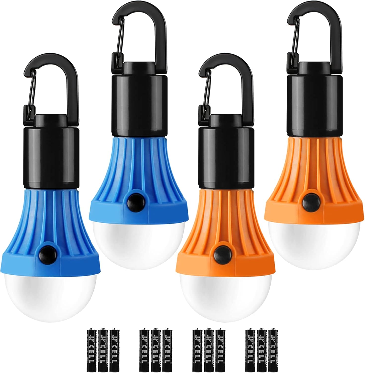 Lepro Portable LED Camping Lantern, Camping Essentials with 3 Lighting Modes, Hanging Tent Light Bulbs with Clip Hook for Camping, Hiking, Hurricane, Power Outages, Batteries Included, 4 Packs