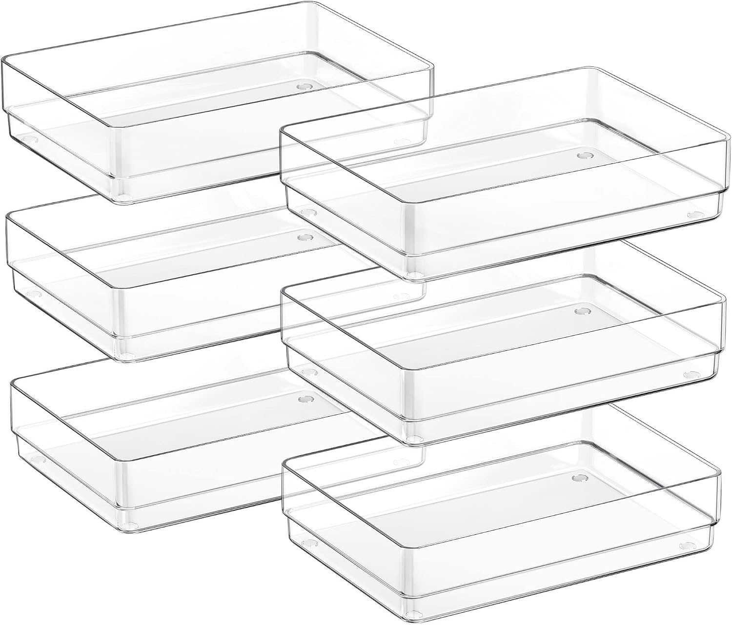 SMARTAKE 6 PCS Clear Plastic Drawer Organizers Set, Large Size Non-Slip Desk Drawer Organizer, Versatile Bathroom and Vanity Drawer Organizer Trays for Makeup, Bedroom, Office, Kitchen Utensils