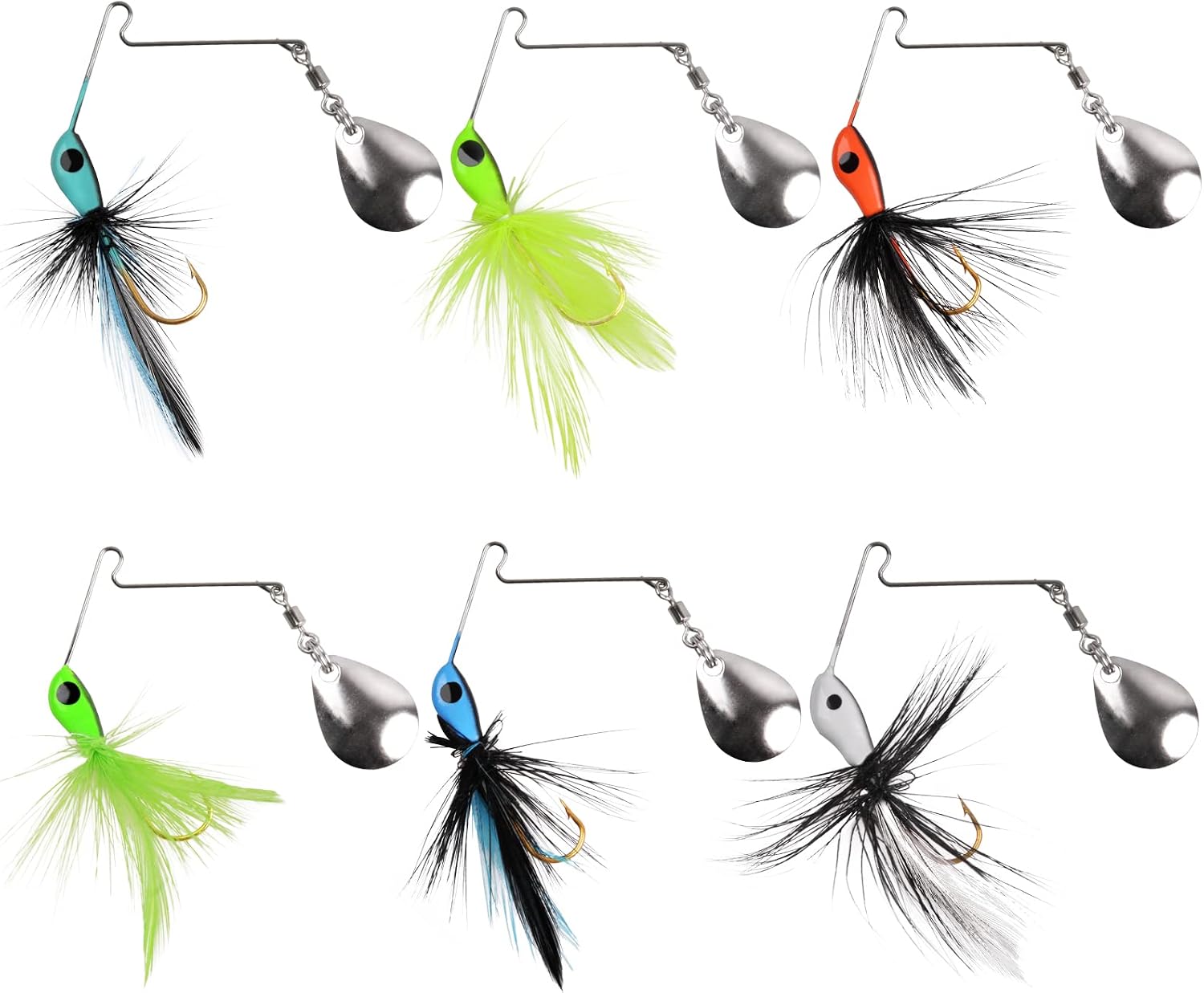 Spinnerbait Fishing Lures for Bass Trout Pike 6pcs Mini Rooster Bait Tail Fishing Spinner Lures Crappie Perch Bluegill Panfish Hard Metal Spinner Bait Jigs Freshwater Saltwater