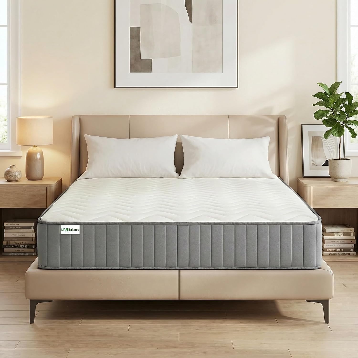 Serene 12 Inch Queen Hybrid Mattress, Premium Cooling Gel Memory Foam & Pocketed Coils for Spine Alignment & Pressure Relief, Medium Firm Feel, Fiberglass-Free, CertiPUR-US Certified, Made in USA