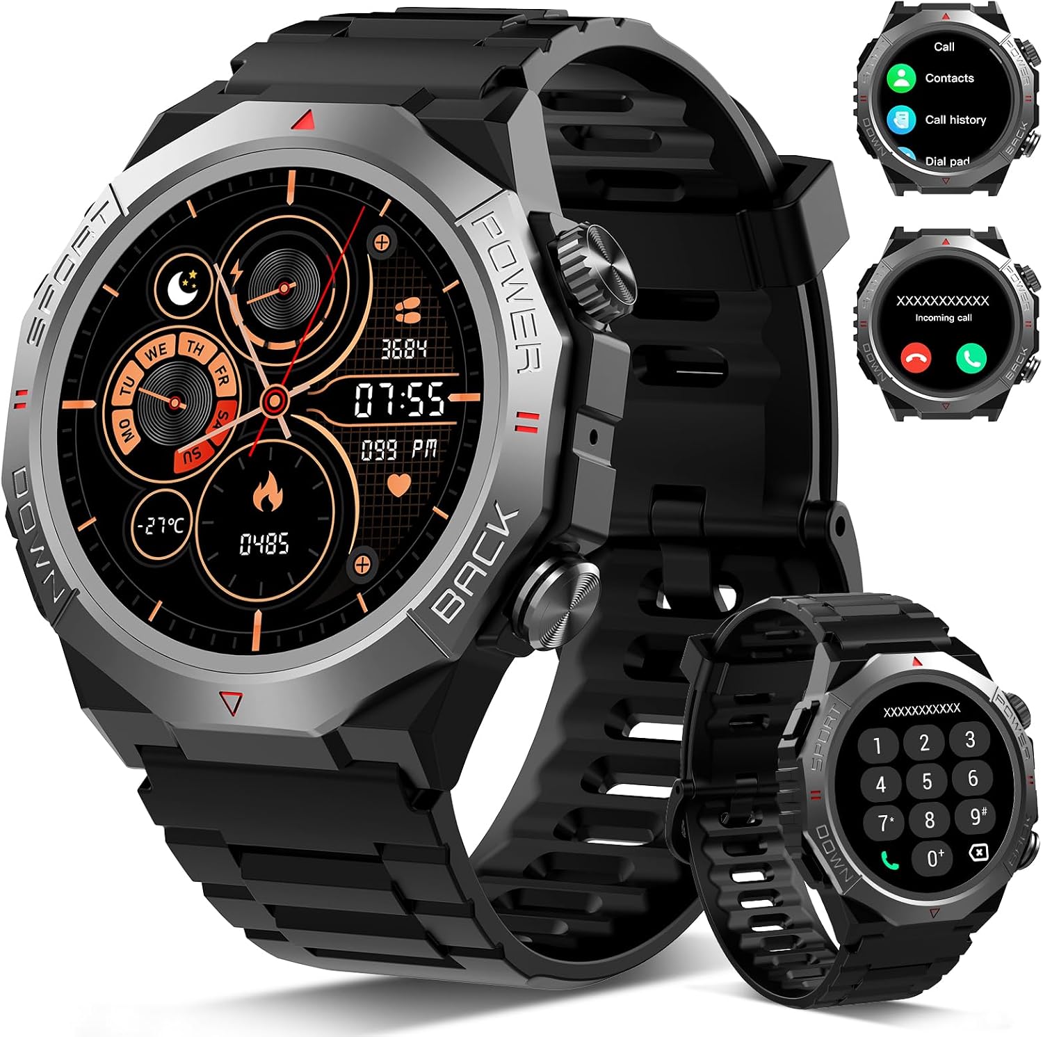 Military Smart Watches for Men(Answer/Make Calls), 1.39″HD Fitness Watch, 24/7 Heart Rate Sleep Monitor, Smart Watch for Men 110+ Sport Modes, 30Day, IP68 Waterproof Smartwatch for Android iOS
