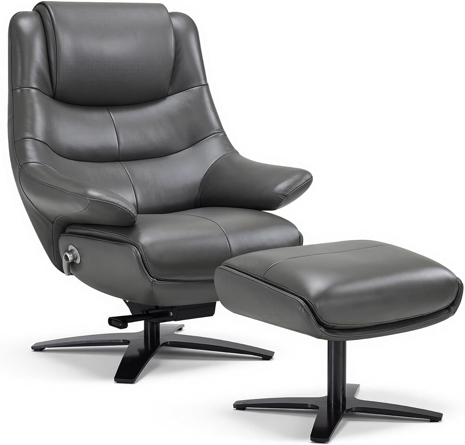 MCombo Genuine Leather Recliner Chair with Ottoman, 360°Swivel Recliner with Adjustable Backrest, Accent Chair for Living Room A7100 (Fog Grey)