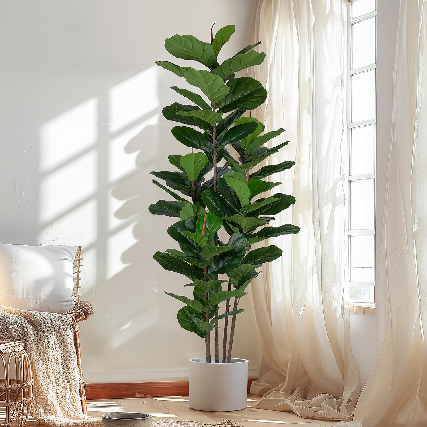 Yepdin Faux Fiddle Leaf Fig Tree 6 FT – Artificial Ficus Tree with Tall Artificial Plants Large 69 Fiddle Leaves – Lifelike Fake Trees for Home Decor Living Room Indoor Outdoor
