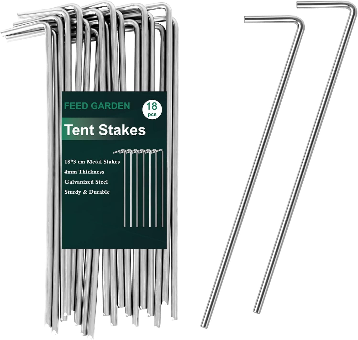 FEED GARDEN 7 Inch Tent Stakes 18 Pack Yard Inflatable Stakes for Outdoor Decorations Metal Pegs Heavy Duty Garden Hooks Camping Tent Spikes for Canopies, Tarp and Outdoor Christmas Decorations