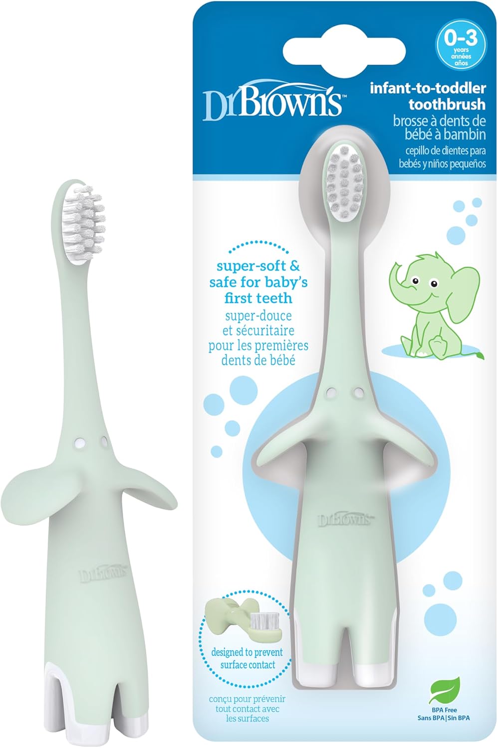 Dr. Brown’s Infant-to-Toddler Toothbrush, Elephant, Mint, 0-3 Years
