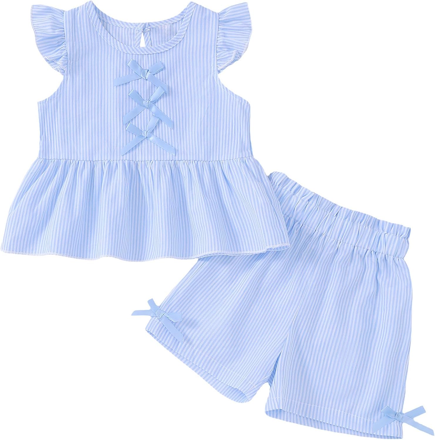 Jecson Toddler Baby Girl Summer Clothes Cotton Ruffled Sleeve Shirt Tops and Shorts Set Outfits 12Months-4T