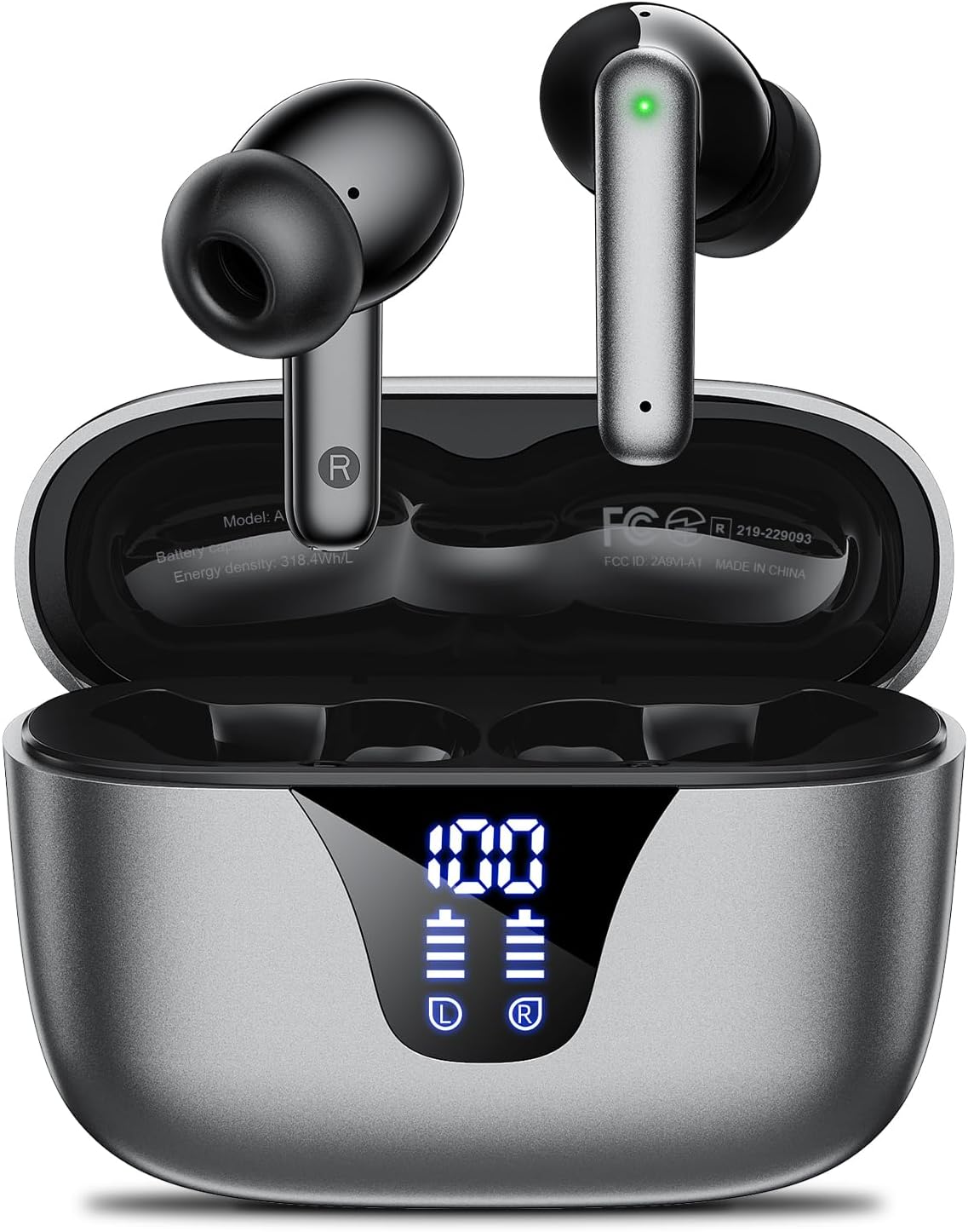 Wireless Earbuds Bluetooth Headphones, 50H Playtime Ear Buds with Mic and LED Digital Display Charging Case, IPX7 Waterproof in-Ear Earphone for iPhone Andriod Phone – Pitch