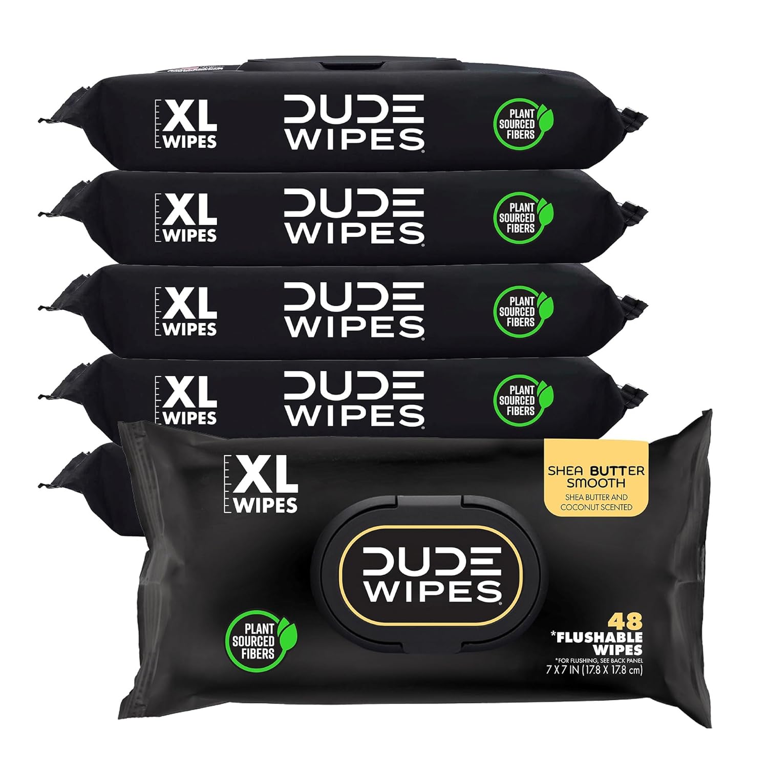 DUDE Wipes Shea BUTTer Adult Flushable Wet Wipes, Moisturizing, 288 Count | 6 packs of 48 extra large flushable butt wipes. Plastic-free wipes, 99% water, coconut oil, vitamin E and aloe. Septic safe.
