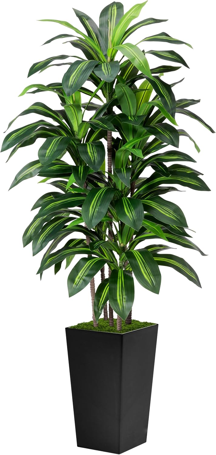 Artificial Dracaena Tree 5FT – Fake Tree with Black Tall Planter – Faux Yucca Tall Fake Floor Plant in Pot – Artificial Plant for Home Office Living Room Decor Indoor