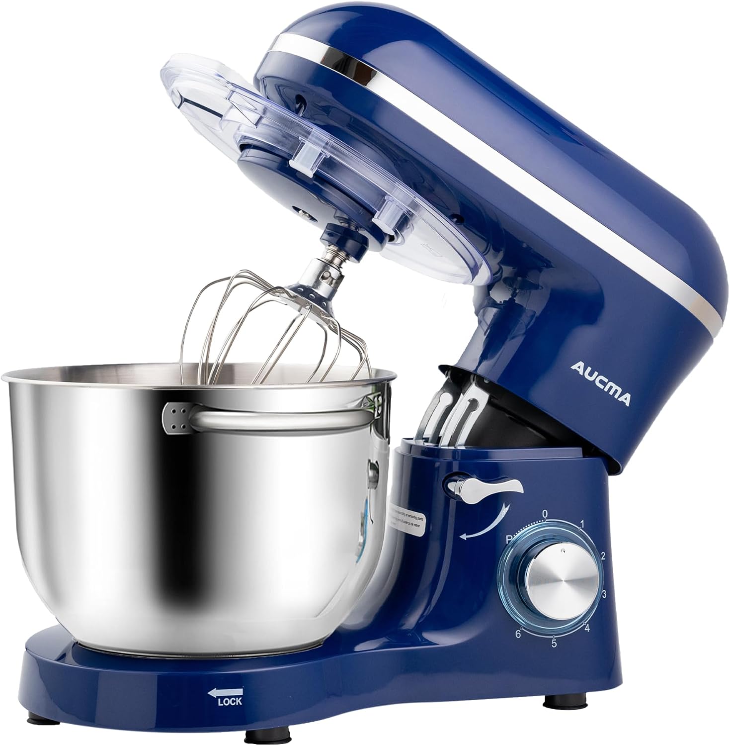 Aucma Stand Mixer,6.5-QT 660W 6-Speed Tilt-Head Food Mixer, Kitchen Electric Mixer with Dough Hook, Wire Whip & Beater (Royal Blue, 6.5QT)