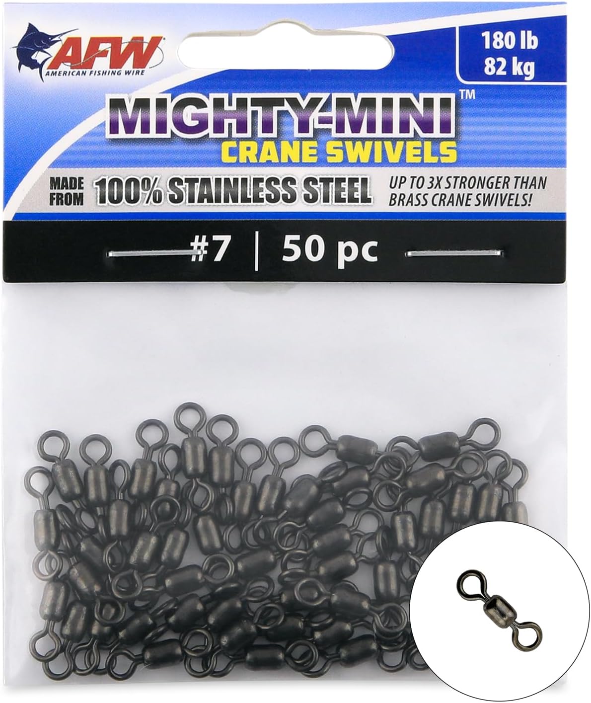 AFW American Fishing Wire Fishing Swivels – Mighty Mini 100% Stainless Steel Crane Swivels, 3X Stronger Than Brass, for Terminal Tackle Box, Up to 600lb Test – Fishing Gear for Fishing Line Leaders