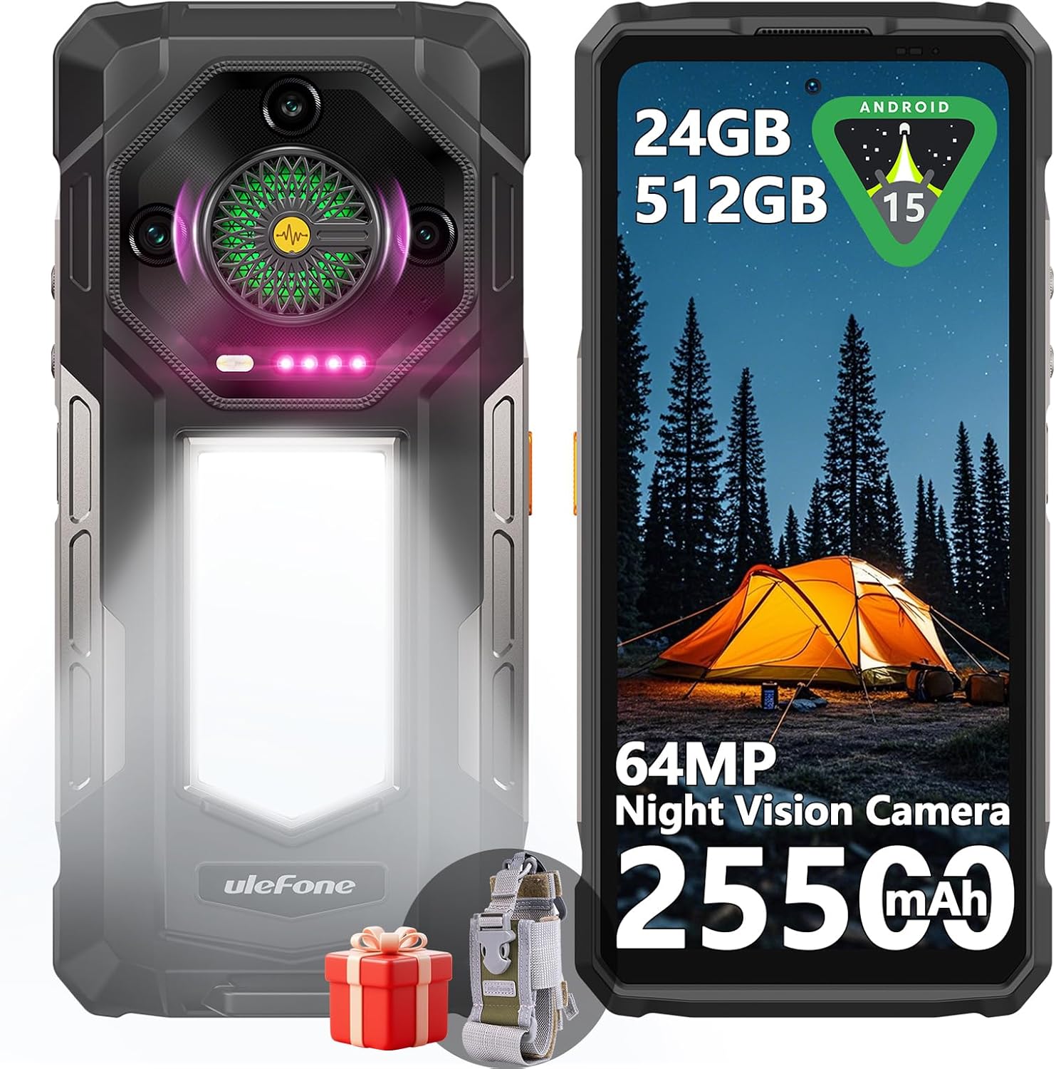 Ulefone Armor 33 25500mAh Battery (66W) Rugged Phone, Android 15 24GB+512GB, 6.95″ FHD 120Hz Screen, 64MP Night Vision+50MP+50MP+32MP, Versatile LED Light Infinite Halo 118dB Speaker IP68/IP69K 4G
