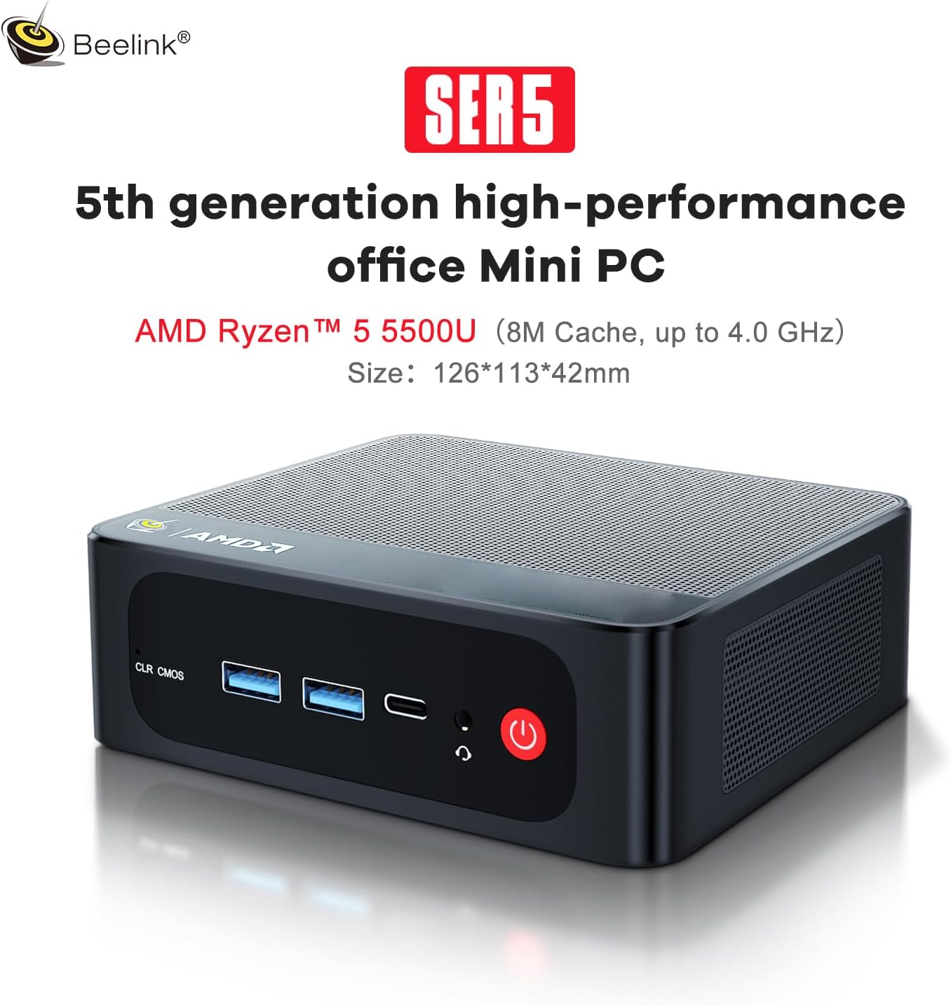 Beelink SER5 Mini PC W11 Pro, AMD Ryzen 5 5500U(6C/12T up to 4.0GHz), 16GB DDR4 480GB NVME SSD Graphics 6 core, 2.5G LAN/WiFi 6/BT5.2/HDMI+DP+Type-C Triple Display Mini PC Computer