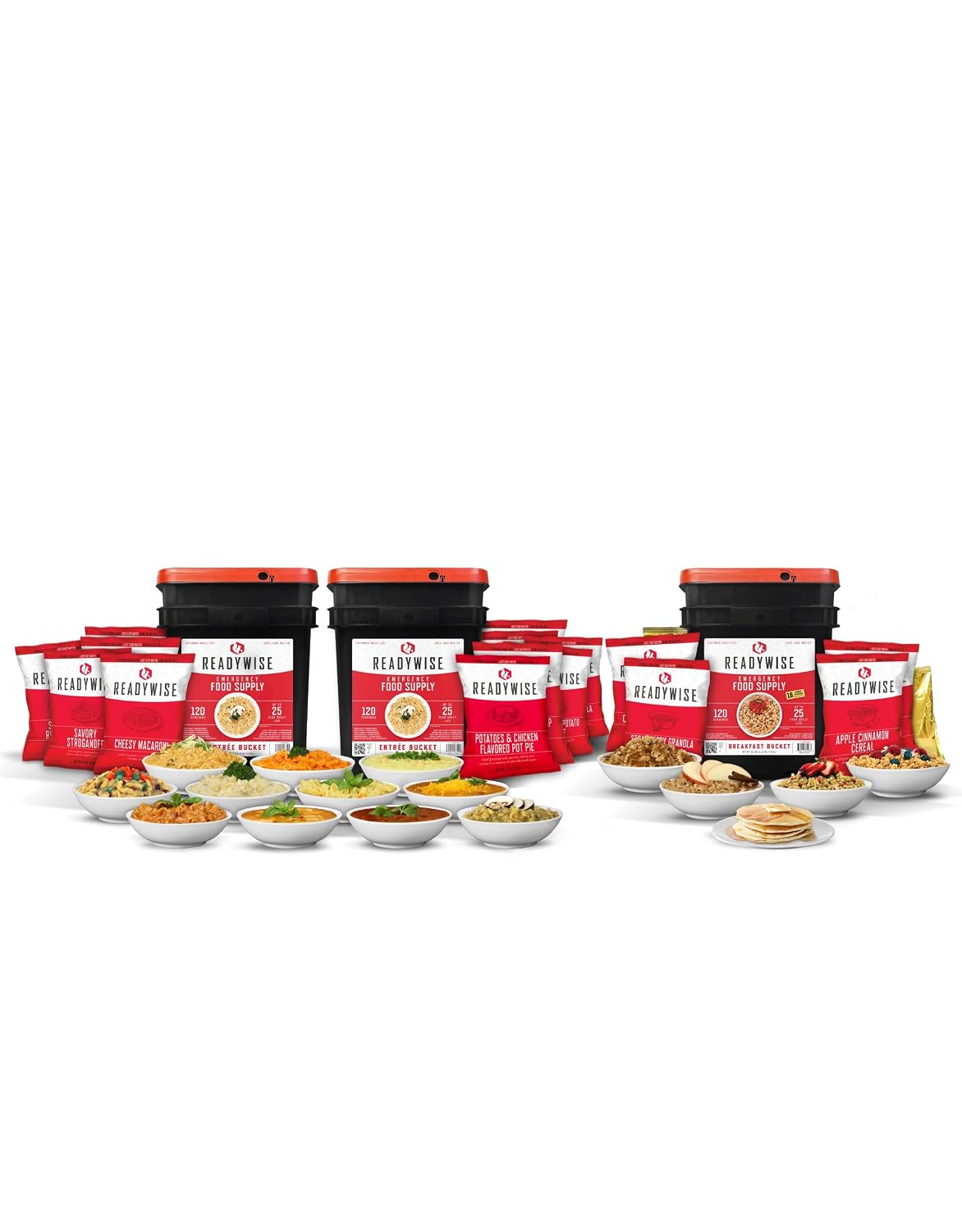 ReadyWise Emergency Food Supply – 360 Servings, 3 Buckets, Freeze Dried & Dehydrated Package of Long Term Meals, Survival Kit for Camping, Prepper Food Storage Supplies, up to 25 Year Shelf Life