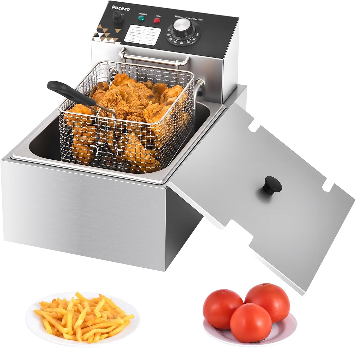 Deep Fryer with Basket Stainless Steel Countertop Electric Fryer for Home and Commercial Use, Oil Fryer with Temperature Control and Double Overheat Protection (6L)