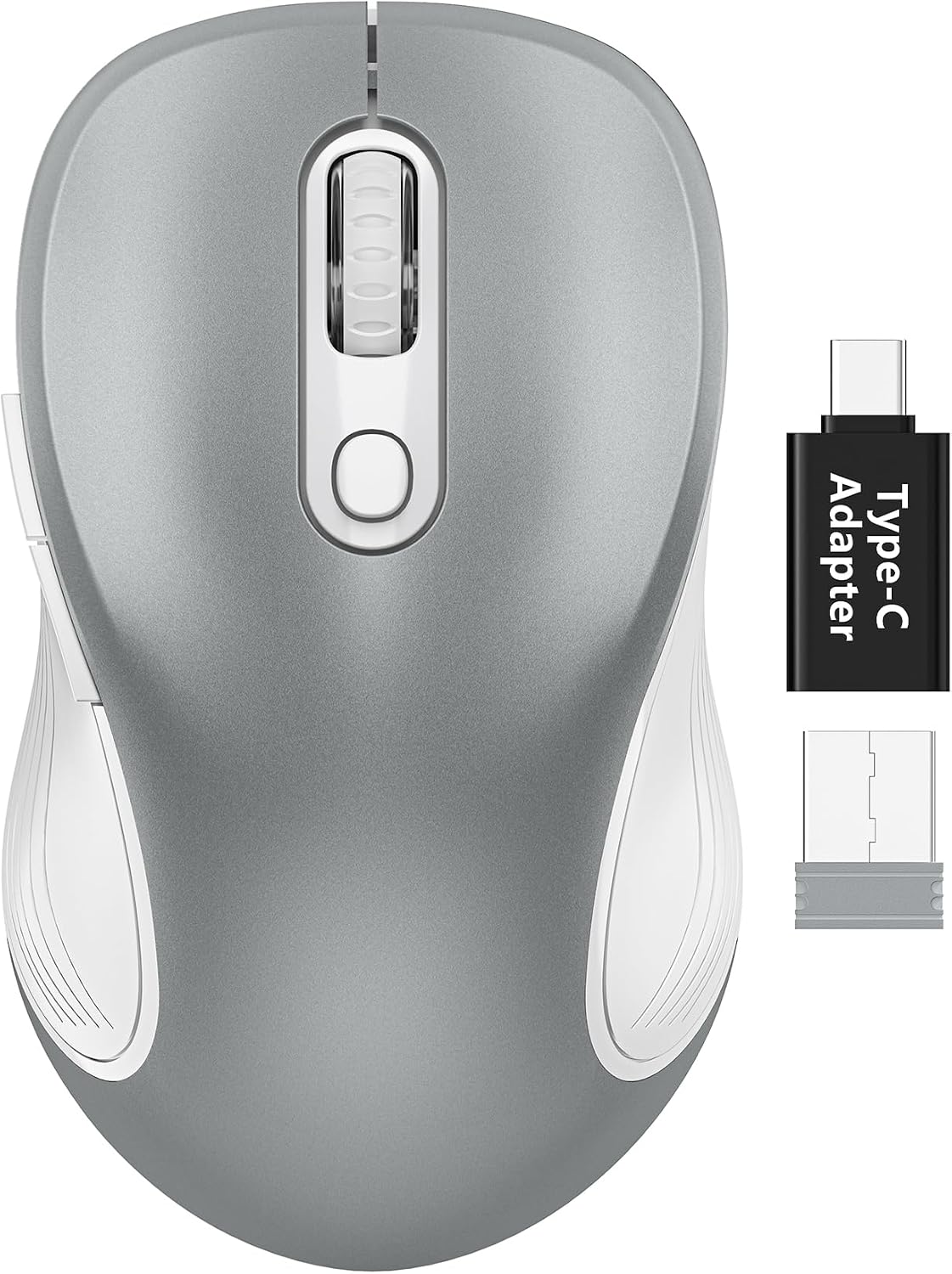 Trueque Wireless Mouse for Laptop, 2.4GHz Ergonomic Computer Mouse with Back & Forward Buttons, 3 Adjustable DPI Levels, 6 Buttons, Optical USB Cordless Mice for Windows PC, M01 (Silver Grey)