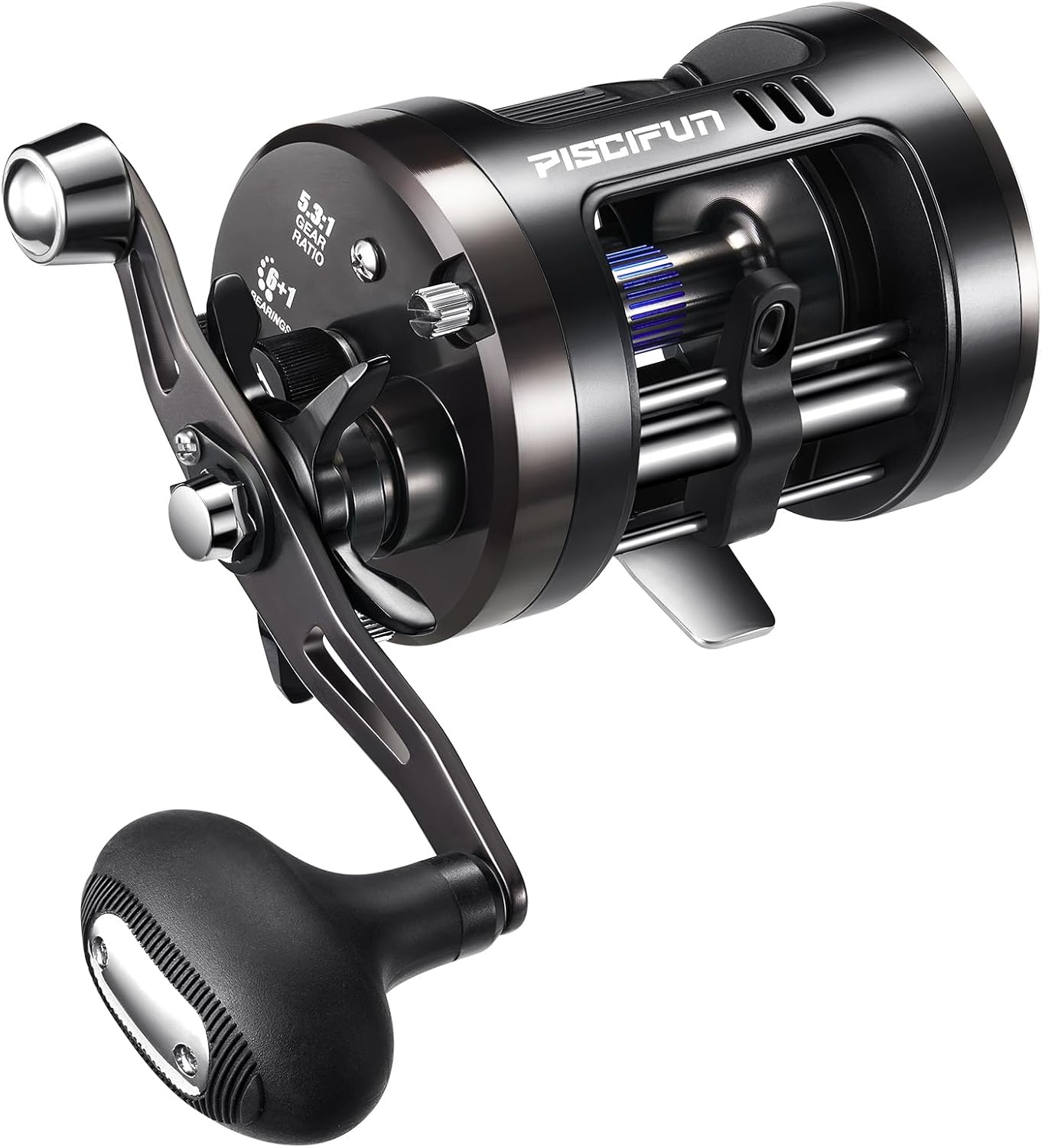 Piscifun Chaos Pro Baitcasting Fishing Reel, CNC Machined Aluminum Body Round Catfish Reel with 25LB Max Drag, Waterproof Trolling Reel with Level Wind & Magnetic Braking System for Lake & Saltwater