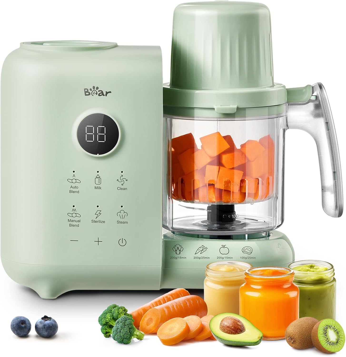 Bear Baby Food Maker with 18.5oz Dual-Layer Steam Baskets, OneStep Baby Food Processor Steamer Puree Blender Grinder Mills, Auto Cooking Grinding&Sterili-zing for Healthy Homemade Baby Food, BPA-Free
