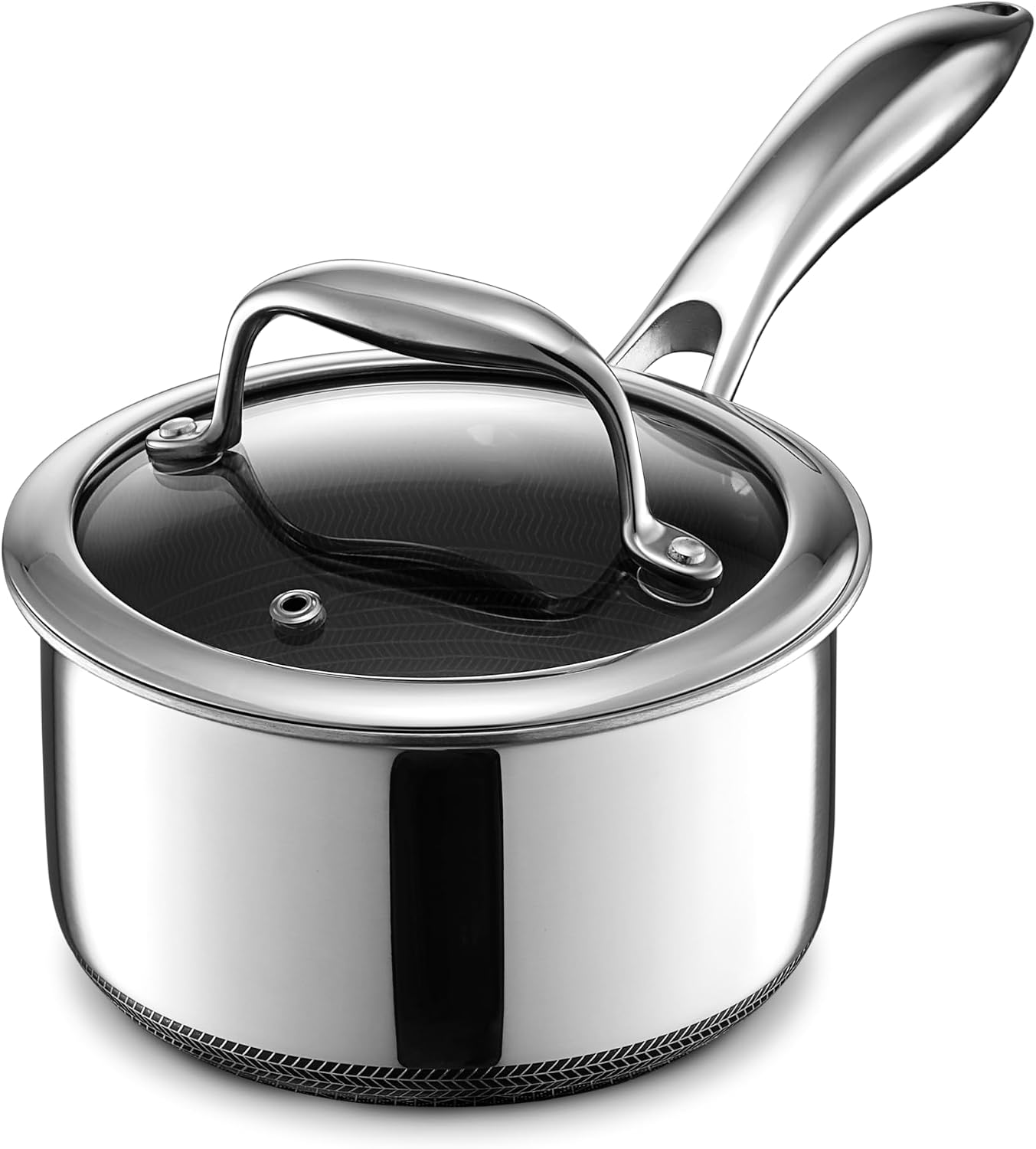 HexClad 1QT Hybrid Nonstick Saucepan with Lid, Induction and Oven Safe | Stay-Cool Handles, Dishwasher and Oven Safe up to 900°F, Compatible with All Cooktops