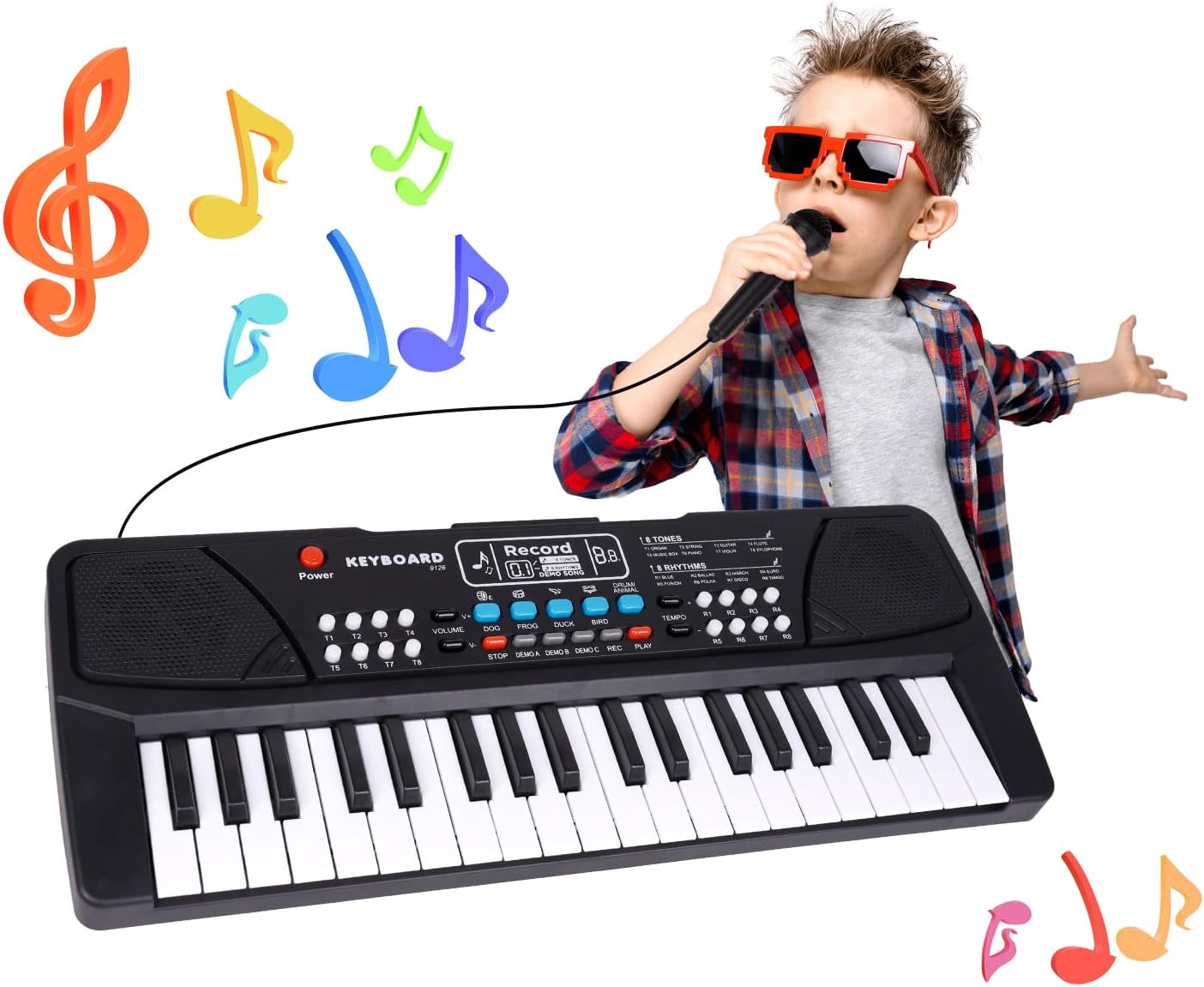 M SANMERSEN Upgraded Kids Piano Keyboard 37 Keys with Microphone, Music Toys Birthday Gifts for 3 4 5 6 Year Old Boys Girls, Black | Dual Speaker, Musical Educational Toys, Birthday Gift for 3 4 5 6 7 8 Year Old Girls, Black