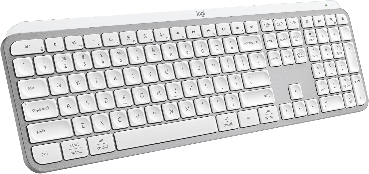 Logitech MX Keys S Wireless Keyboard, Low Profile, Fluid Precise Quiet Typing, Programmable Keys, Backlighting, Bluetooth, USB C Rechargeable, for Windows PC, Linux, Chrome, Mac – Pale Grey