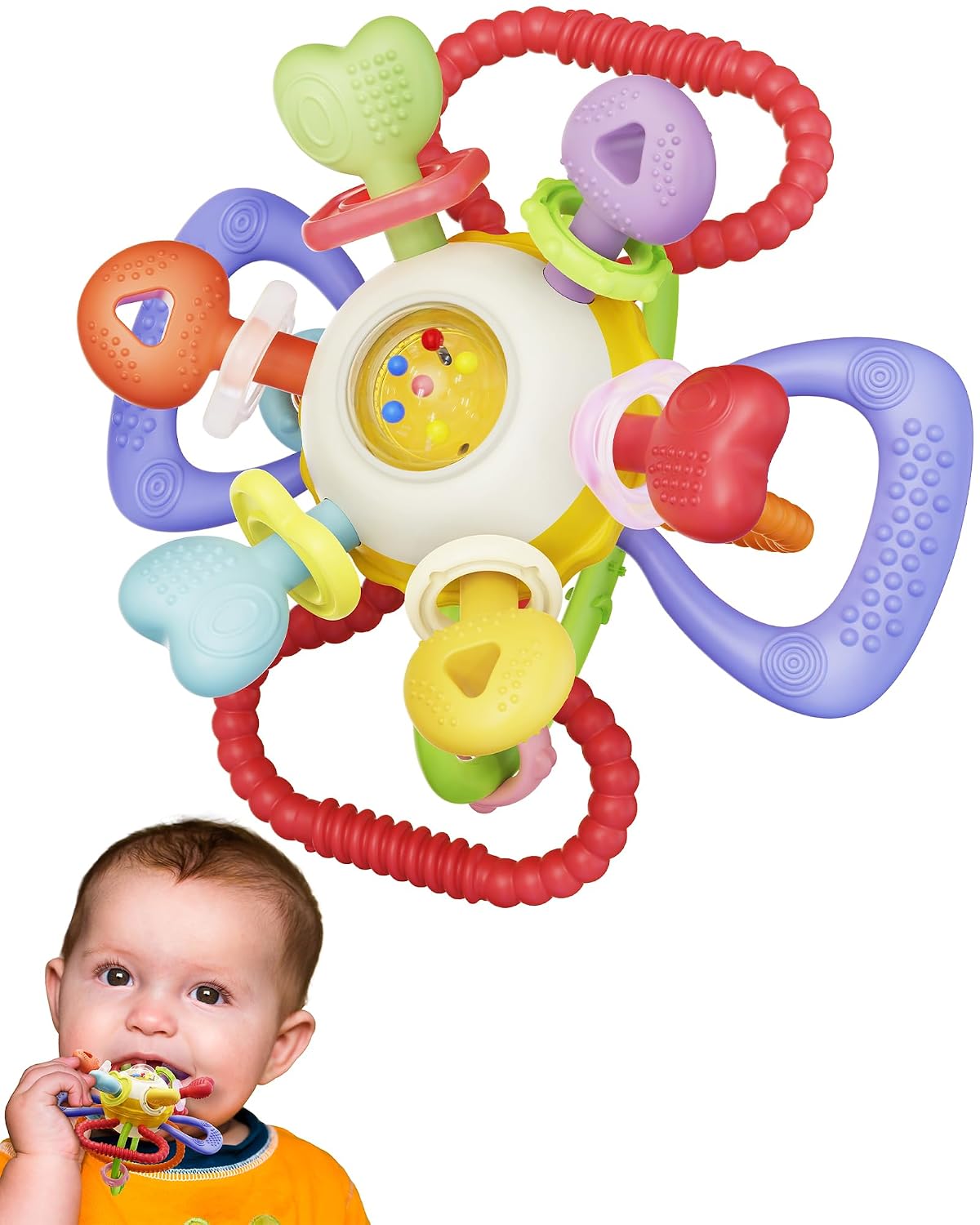 Baby Montessori Sensory Teething Toy – Safe, Multi-Functional BPA-Free Silicone Teether for Babies 0-12 Months – Teething Relief & Fun Play with Rattle – Perfect Baby Toys for Boys & Girls