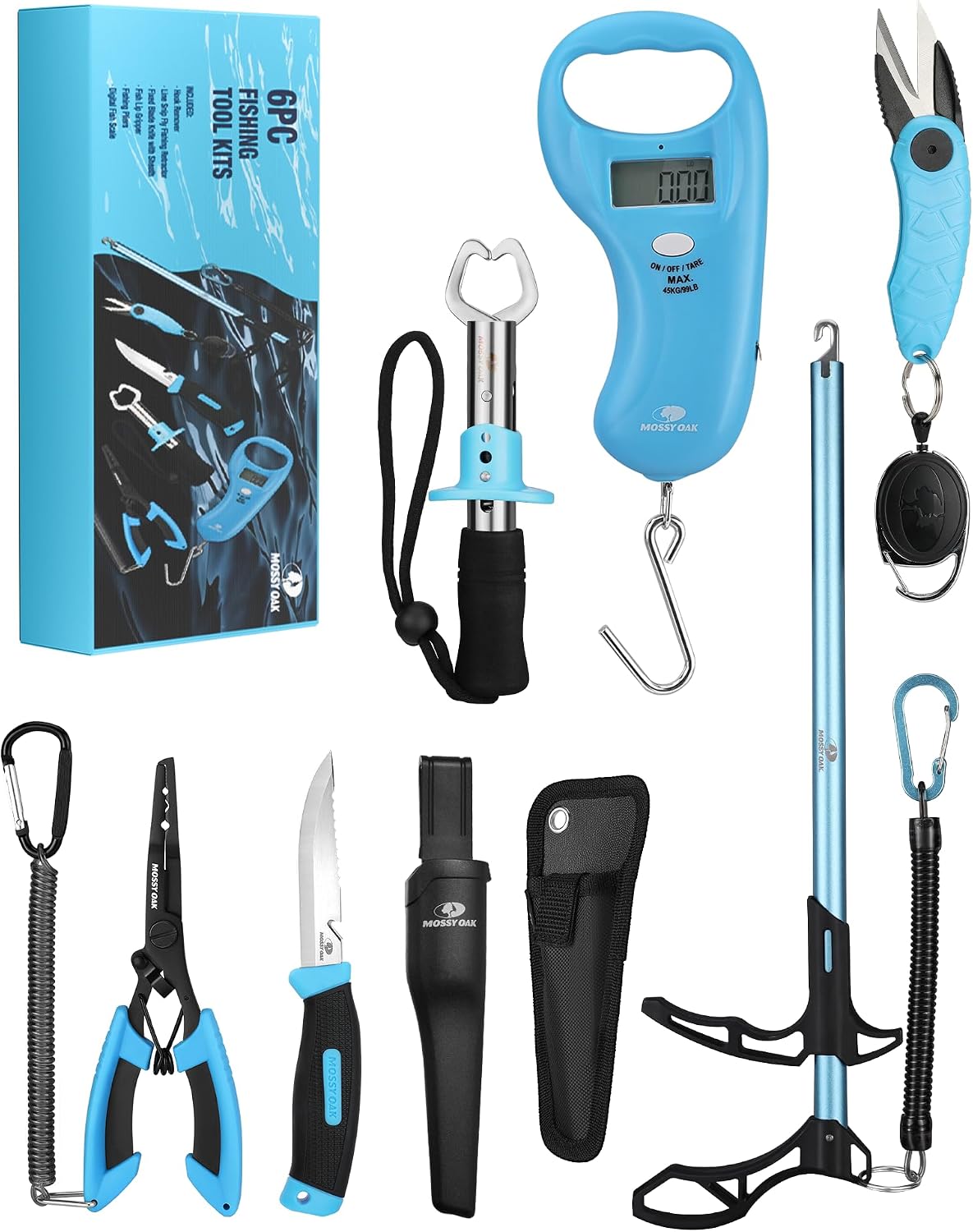 Mossy Oak Fishing Tools Kit- Fishing Plier, Fish Lip Gripper, Multifunctional Fishing Hook Remover with Lanyards Sheath, Saltwater Resistant Fishing Accessories & Equipment, Fishing Gifts for Men