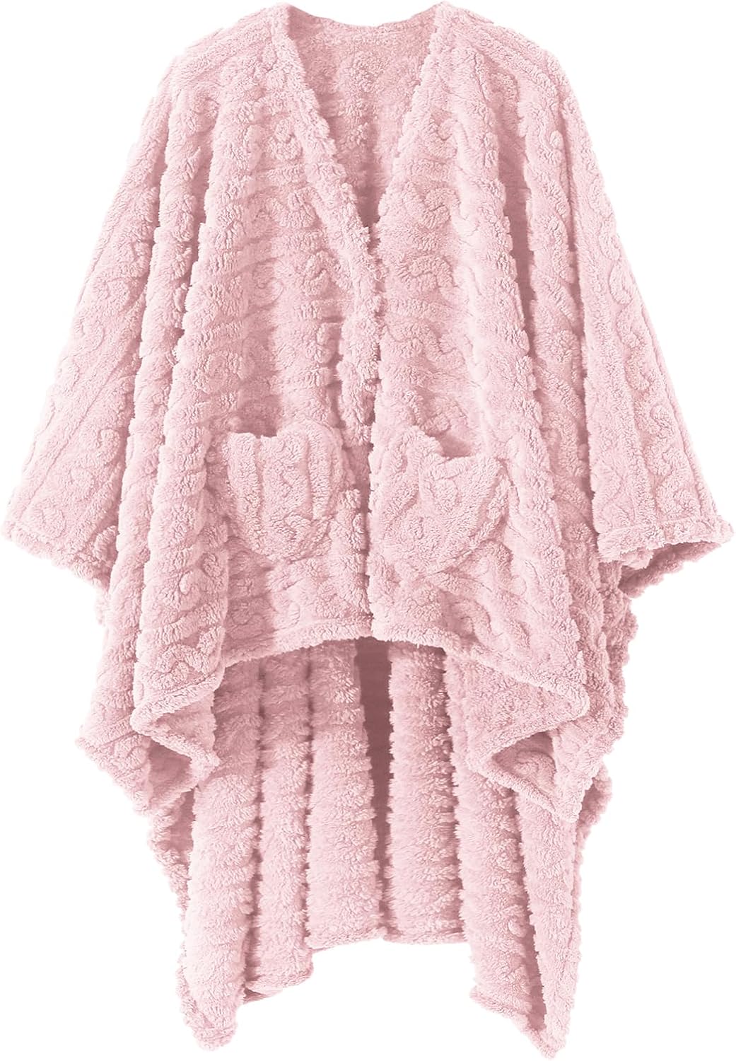 Wearable Blanket Poncho Cape Wrap for Adult, Cozy Sherpa Fleece Pocketed Shawl TV Throw Blankets for Office and Lounge(Pink,58” x 64”)