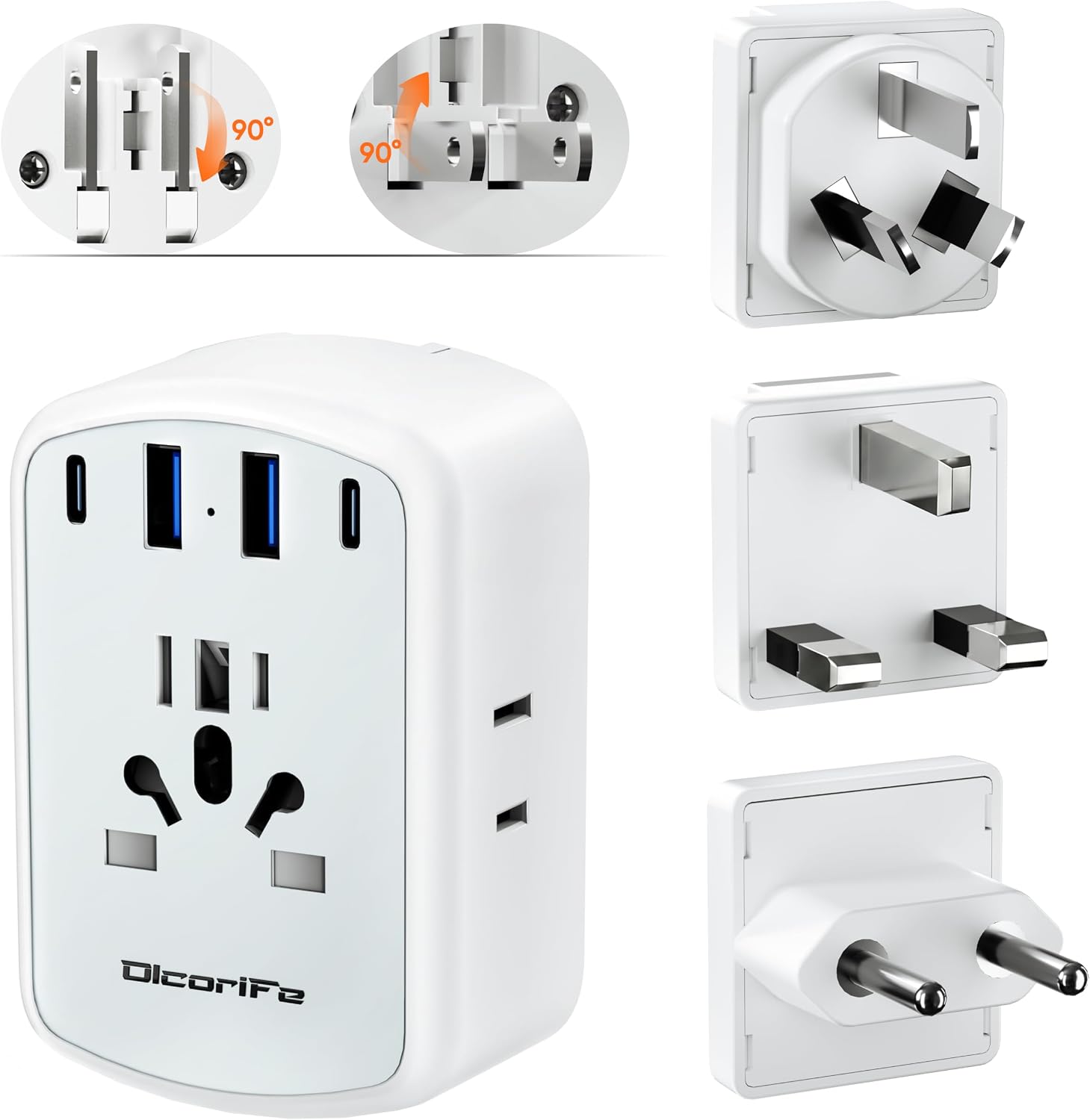 Olcorife Universal Travel Adapter Kit with 3 AC Outlets 4 USB Ports, International Plug Adapter for US EU UK AUS (Type-C/G/A/I), European Travel Essentials, Grey