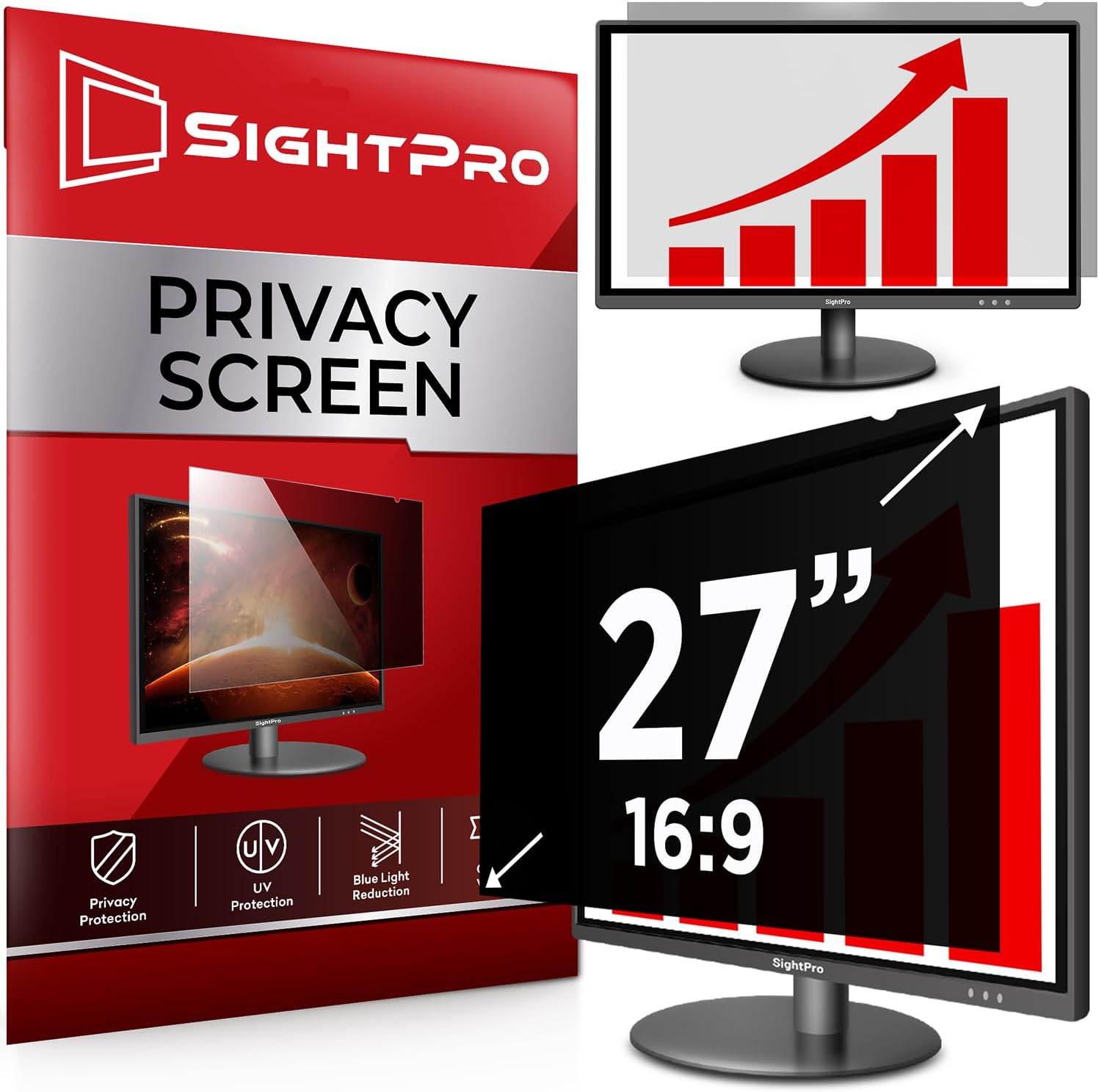 SightPro 27 Inch 16:9 Computer Privacy Screen Filter for Monitor – Privacy Shield and Anti-Glare Protector