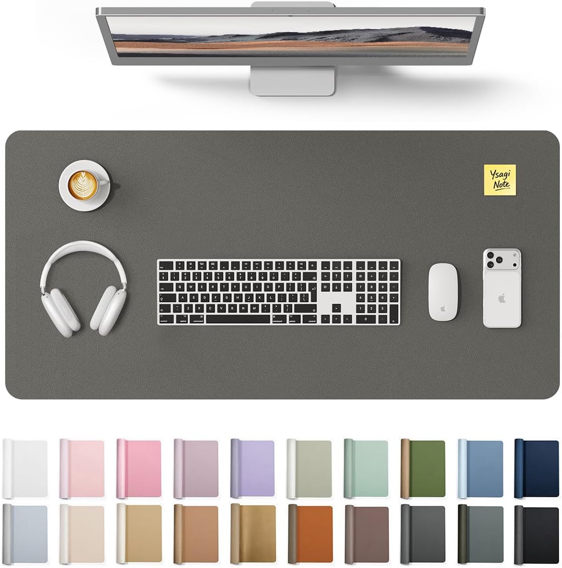 YSAGi Leather Desk Protector, Office Mat, Large Mouse Mat, Non-Slip PU Leather Blotter, Laptop Pad, Waterproof Writing Pad for Office and Home (Dark Grey, 31.5″ x 15.8″)