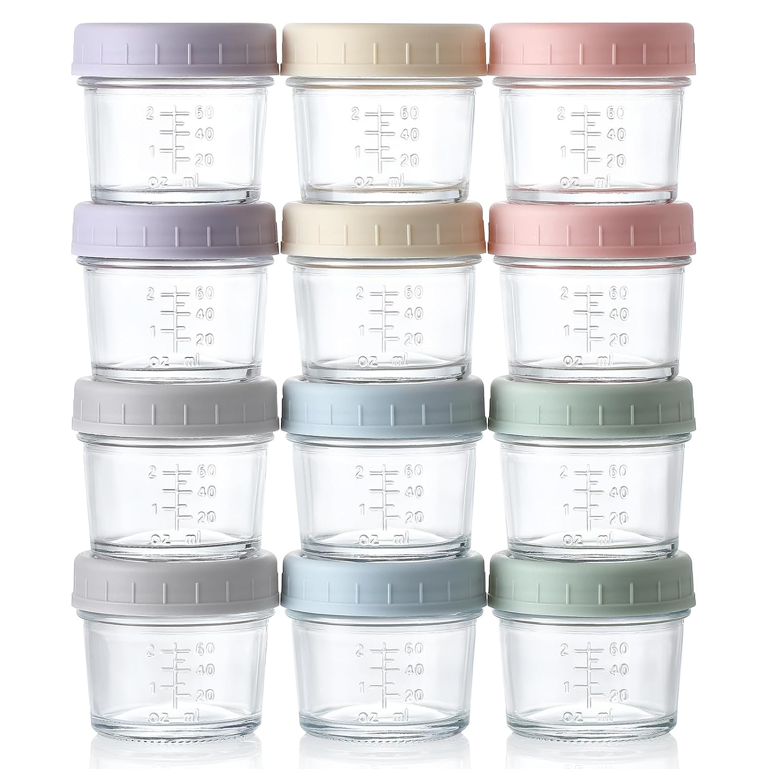 VITEVER 12Pack Glass Baby Food Storage Containers – 4 oz Baby Food Storage Jars With Lids, Baby Food Maker, Microwave, Dishwasher & Freezer Safe