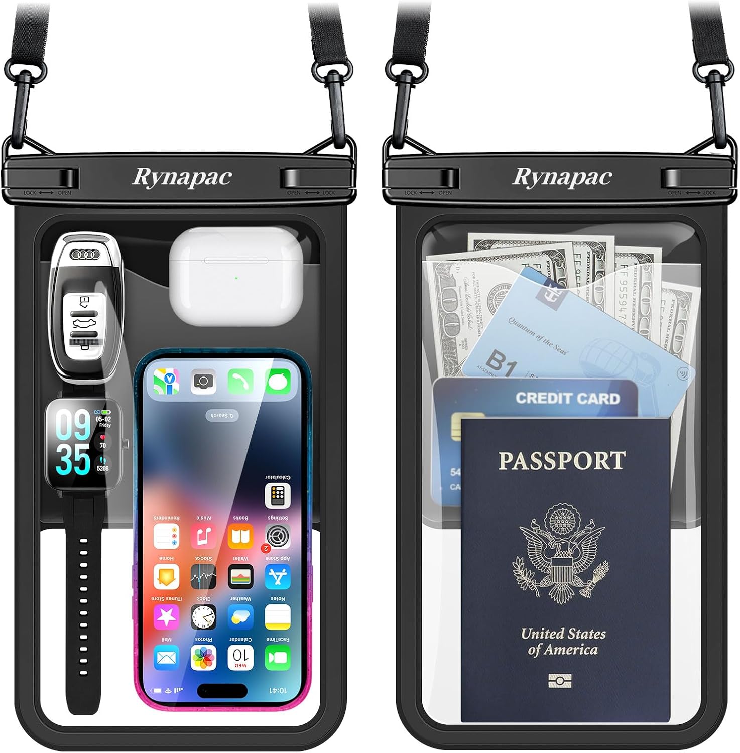Rynapac Large Waterproof Phone Pouch [Up to 10″] – 2 Pack IPX8 Waterproof Phone Case for iPhone 17 16 15 Pro Max Galaxy S26 Ultra, Touchscreen & Underwater Photography, Beach Cruise Essentials 2026