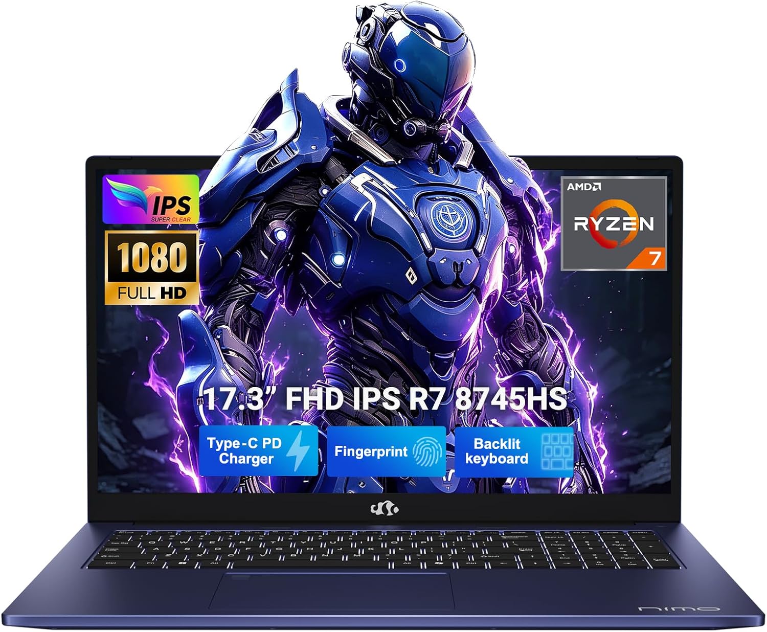 NIMO 17.3″ Gaming-Creator-Laptop, 8-Core Ryzen 7 8745HS 32GB RAM 1TB SSD Beat i7-1360P up to 4.9GHz Radeon 780M, USB 4.0 FHD 100W Fast PD for Video Editing, AI Tasks & Remote Streaming, 2-Yr Warranty