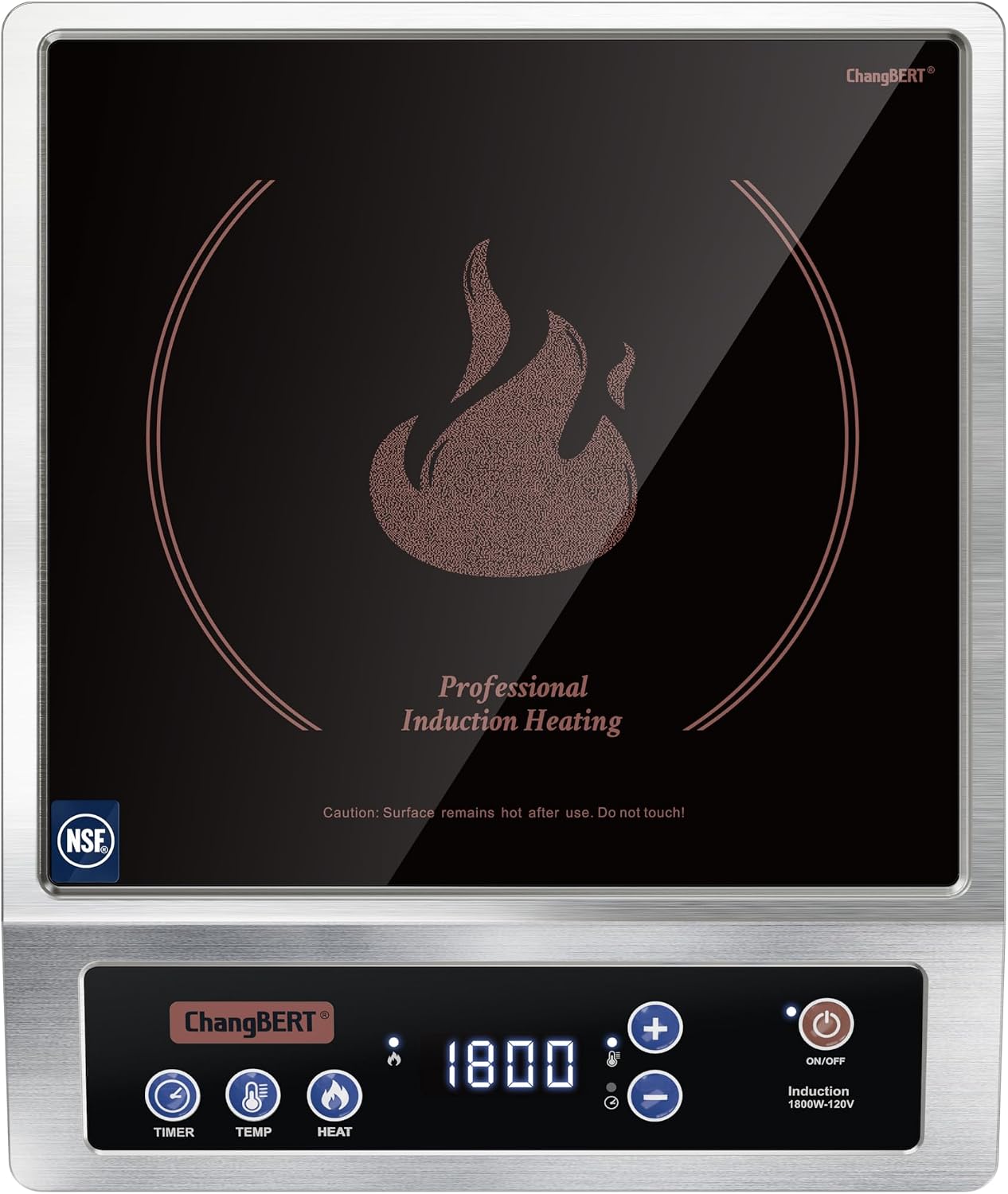 ChangBERT Professional Induction Cooktop, NSF Certified Countertop Burner, Large Coil for Even Heating, Precise Temperature Control, 10 Hours Timer, 1800W Powerful Hot Plate for Home & Commercial Use