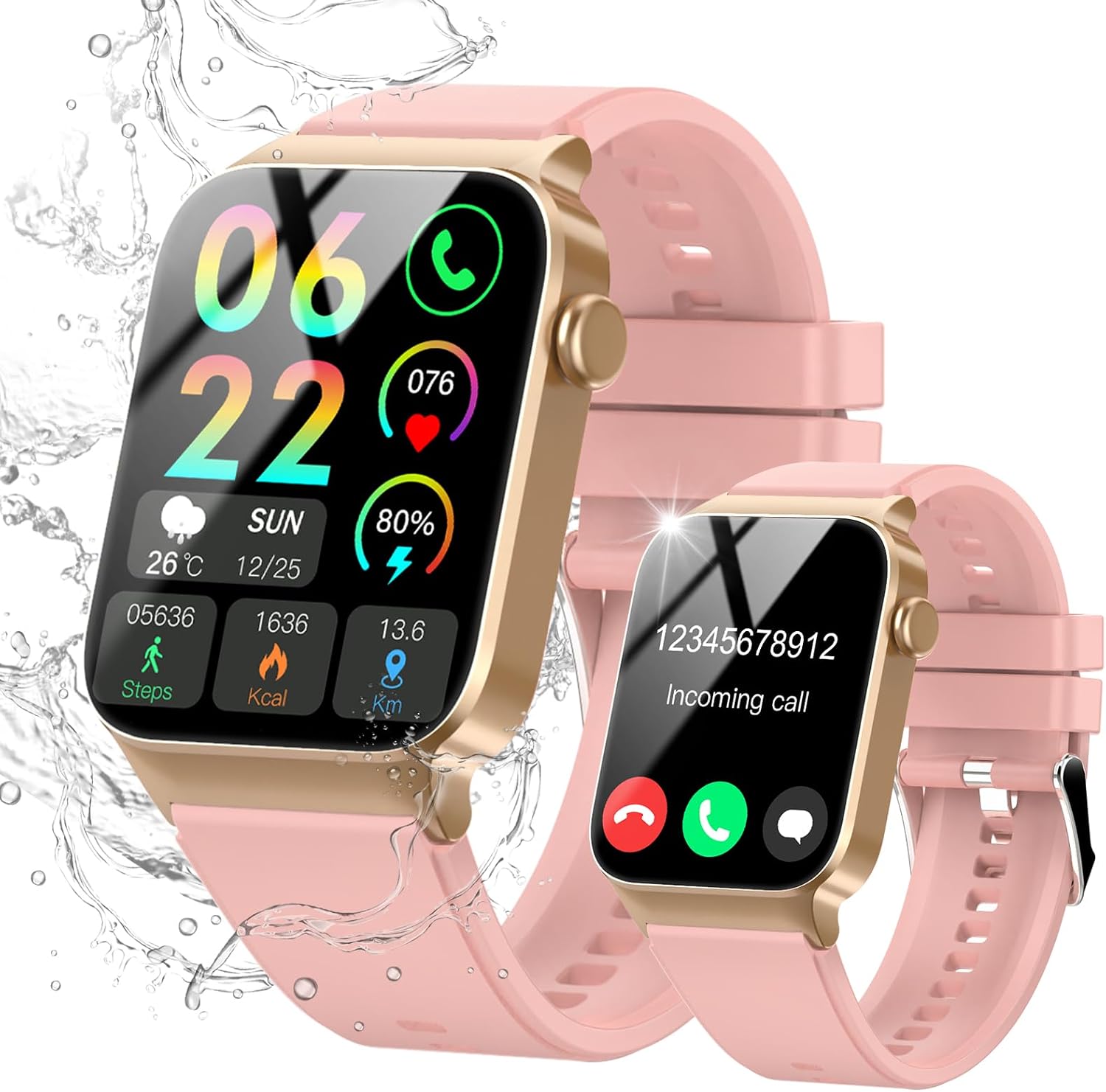 STECEi Smart Watch for Men Women Bluetooth Call, 1.85″ HD Screen Smartwatch with Heart Rate/Sleep Monitor, 110+ Sport Modes Activity Trackers IP68 Waterproof, Fitness Watch for Android iOS, Rose Gold