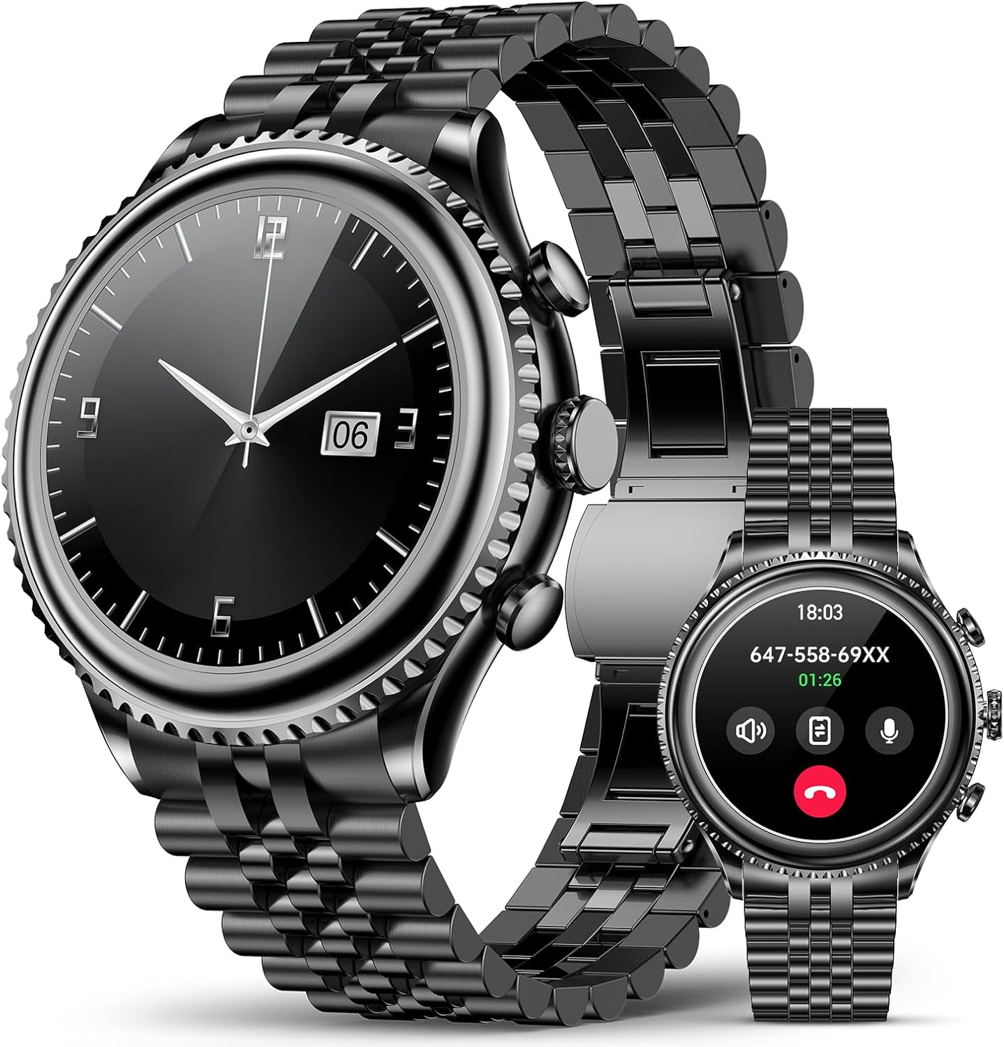 2026 Rotating Bezel Smart Watch for Men with Bluetooth Call, Heart Rate, Blood Pressure, SpO2, Sleep Monitor, Waterproof Round Watch with Encoder Knob, 1.32″ AMOLED Display, Compatible Android and iOS
