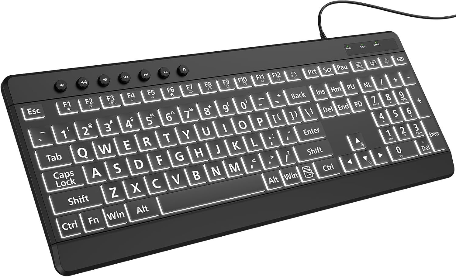 EDJO Large Print Backlit Wired Keyboard, Light Up USB Keyboard with 7-Colors Backlight, Oversize Letters Keys Full Size Computer Keyboard Compatible for Windows, Laptop, PC