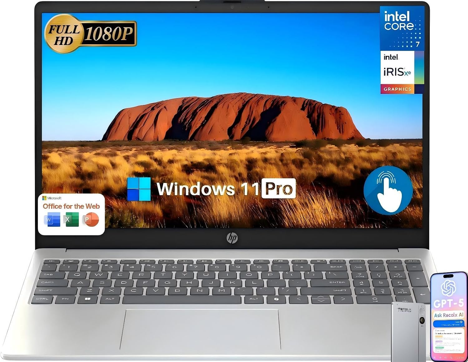 HP 15.6″ Touchscreen Laptop Computer for Business, Intel 10-Core 7-150U, 32 GB RAM, 1 TB SSD, Windows 11 Pro, FHD IPS Display, Intel Iris Xe Graphics, WiFi 6, Copilot, HDMI, w/AI Voice Recorder