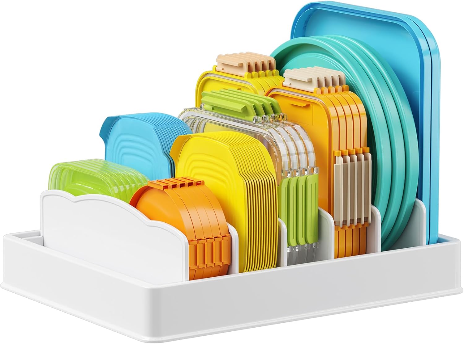 Lifewit Kitchen Cabinet Organizer for Food Contanier Lid, Lid Holder with 6 Adjustable Dividers & 7 Sections for Pantry Organizers and Storage, Home Drawer Organization, Large, 13″ x 10″