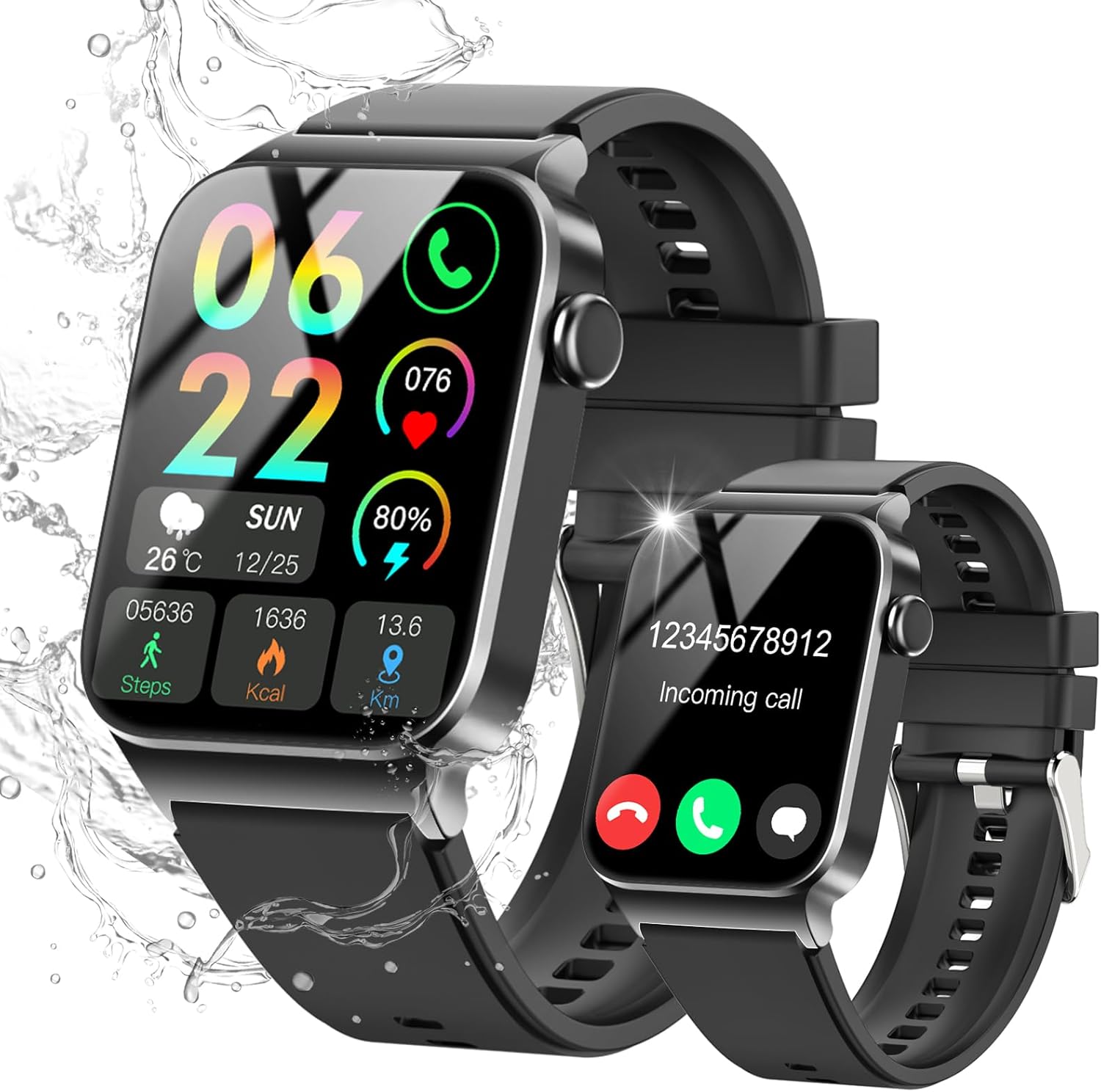 STECEi Smart Watch for Men Women Bluetooth Call, 1.85″ HD Screen Smartwatch with Heart Rate/Sleep Monitor, 110+ Sport Modes Activity Trackers IP68 Waterproof, Fitness Watch for Android iOS, Black