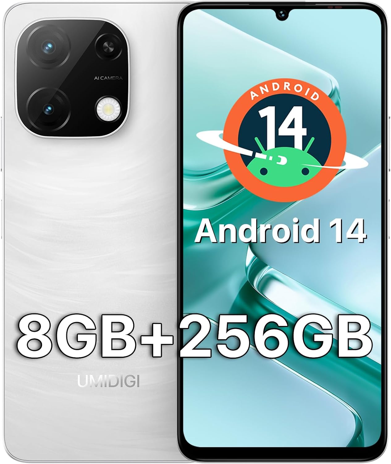 UMIDIGI Unlocked Phone,G9T Android 14 Cell Phone,8(4+4)+256GB 1TB Octa-Core,6.75″ HD+ Smartphone,5000mAh,AI Face & Fingerprint Unlock,4G Dual SIM Phone,GPS,FM Radio,Unlocked Android Phones