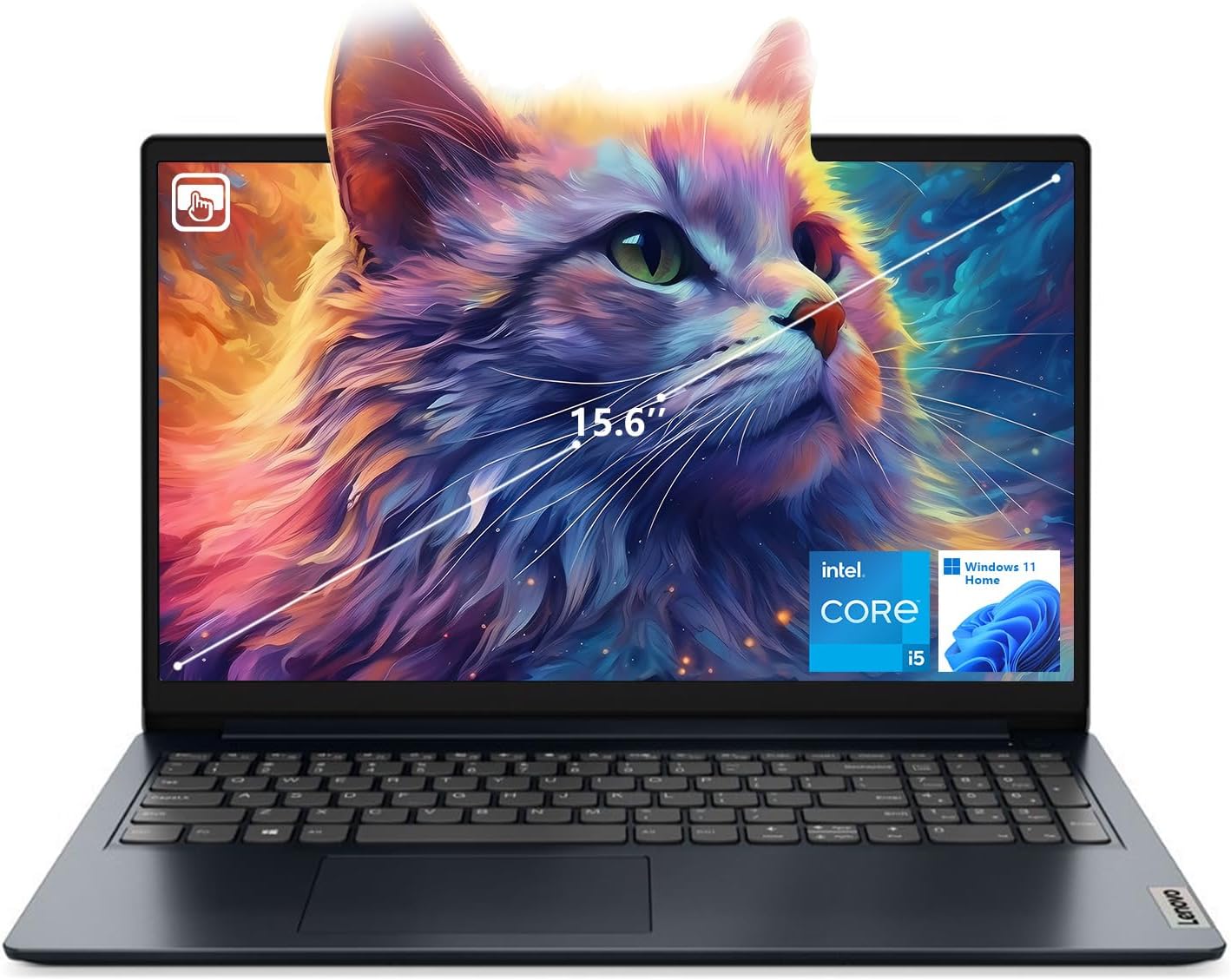 Lenovo IdeaPad 1i Laptop, 15.6″ FHD Touchscreen, Intel Core i5-1235U Processor, 16GB RAM, 512GB SSD, Webcam, HDMI, Wi-Fi 6, Windows 11 Home, Blue