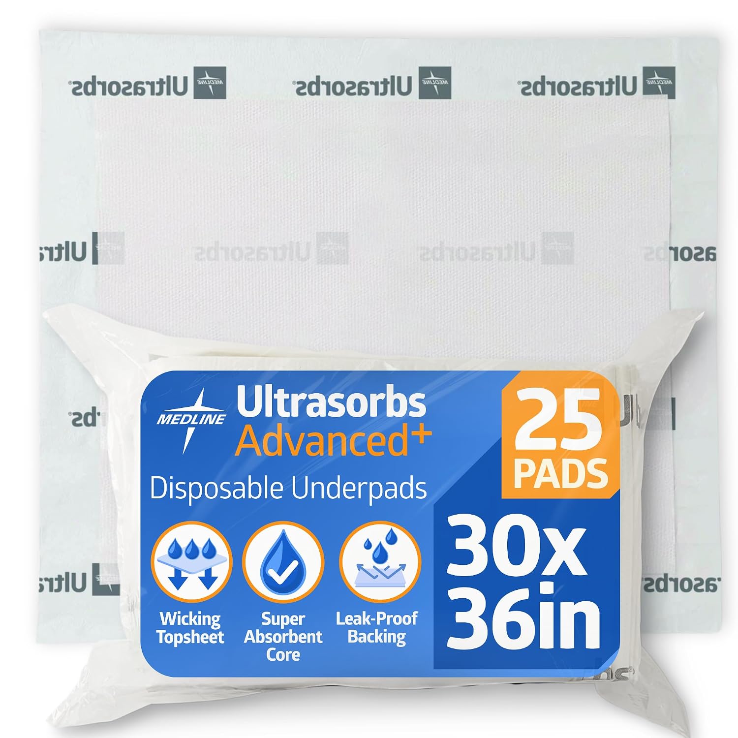 Medline Ultrasorbs Drypads, 30″ x 36″, 25 Count, Super Absorbent Disposable Bed Pads, Large Incontinence Bed Pads, Chucks Protective Underpads, 10 Times More Absorbent, For Adults, Elderly