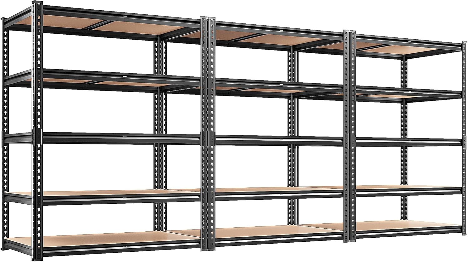 REIBII 2400LBS Storage Shelves 5 Tier Garage Shelving Heavy Duty, Adjustable Metal Shelving, Garage Shelves for Basement, Warehouse, Pantry, Closet, Kitchen 72″ H x 35.55″ W x 16″ D, Black, 3 Pack