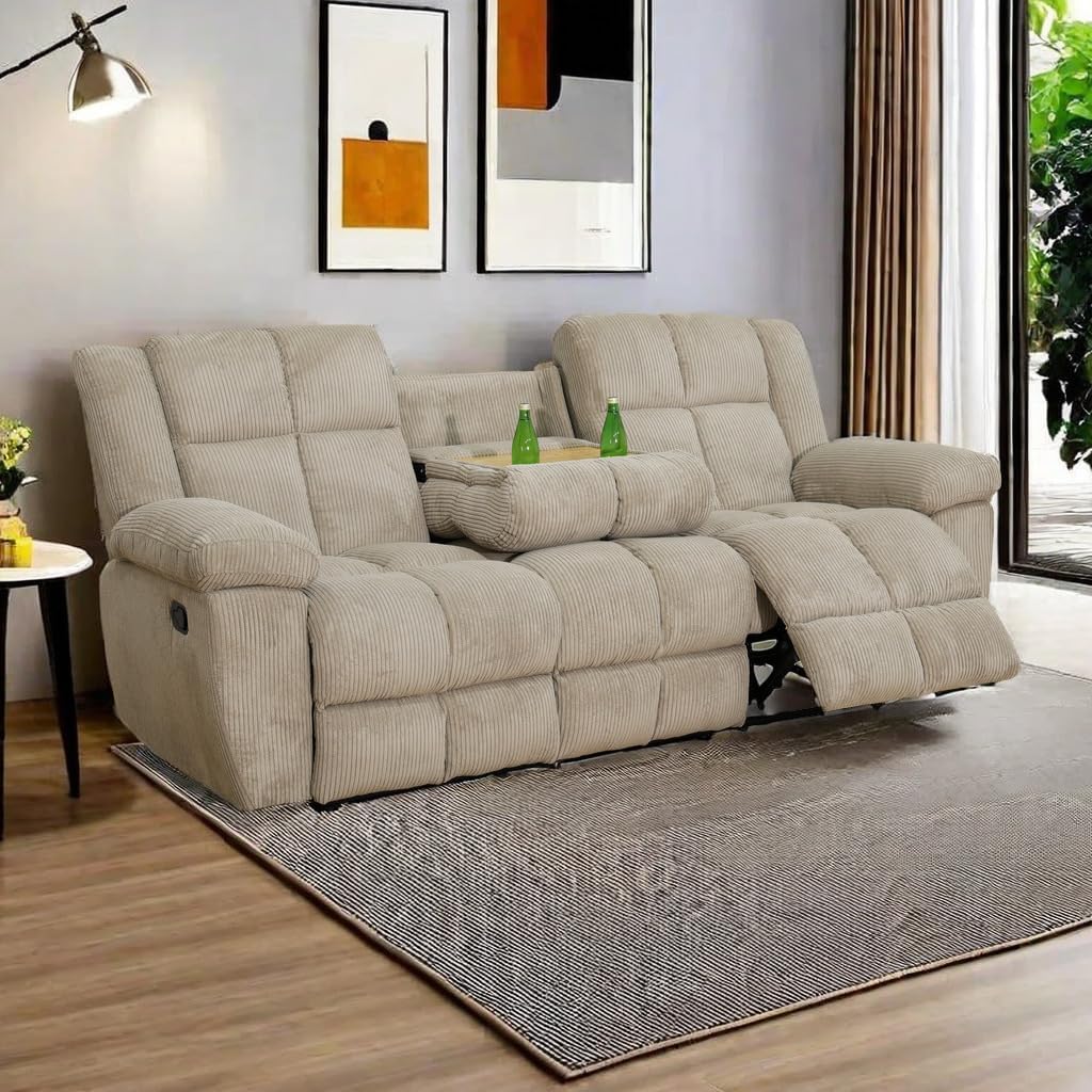 A Ainehome Manual Recliner Sofa Set, Corduroy Recliner Chair, Modern Loveseat Sofa, Modern Reclining Sofa Couch and Recliner Couches for Living Room/Office(Sofa, Beige)
