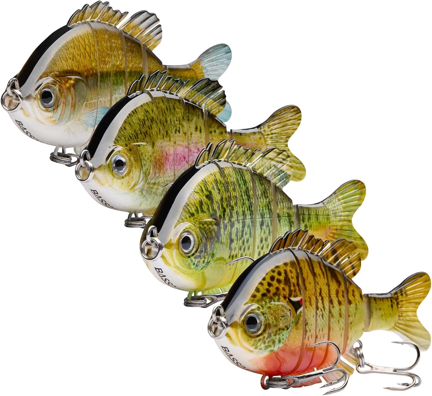 BASSDASH SwimPanfish Multi Jointed Panfish Bluegill Swimbaits Hard Topwater Bass Lures Fishing Lure Crank Saltwater 3.5in/0.85oz,Pack of 4