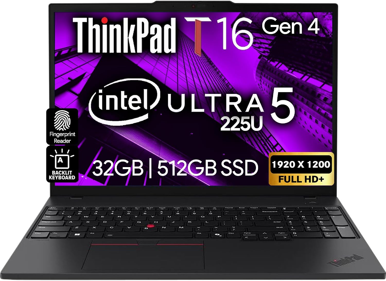 Lenovo ThinkPad T16 Gen 4 Business Laptop 16 FHD+ Display, Intel Ultra 5-225U (Beats i7-1355U), 32GB DDR5 RAM, 512GB SSD, 5MB Webcam, Fingerprint, Backlit KB, WiFi 6E + BT, RJ-45, Win 11 Pro
