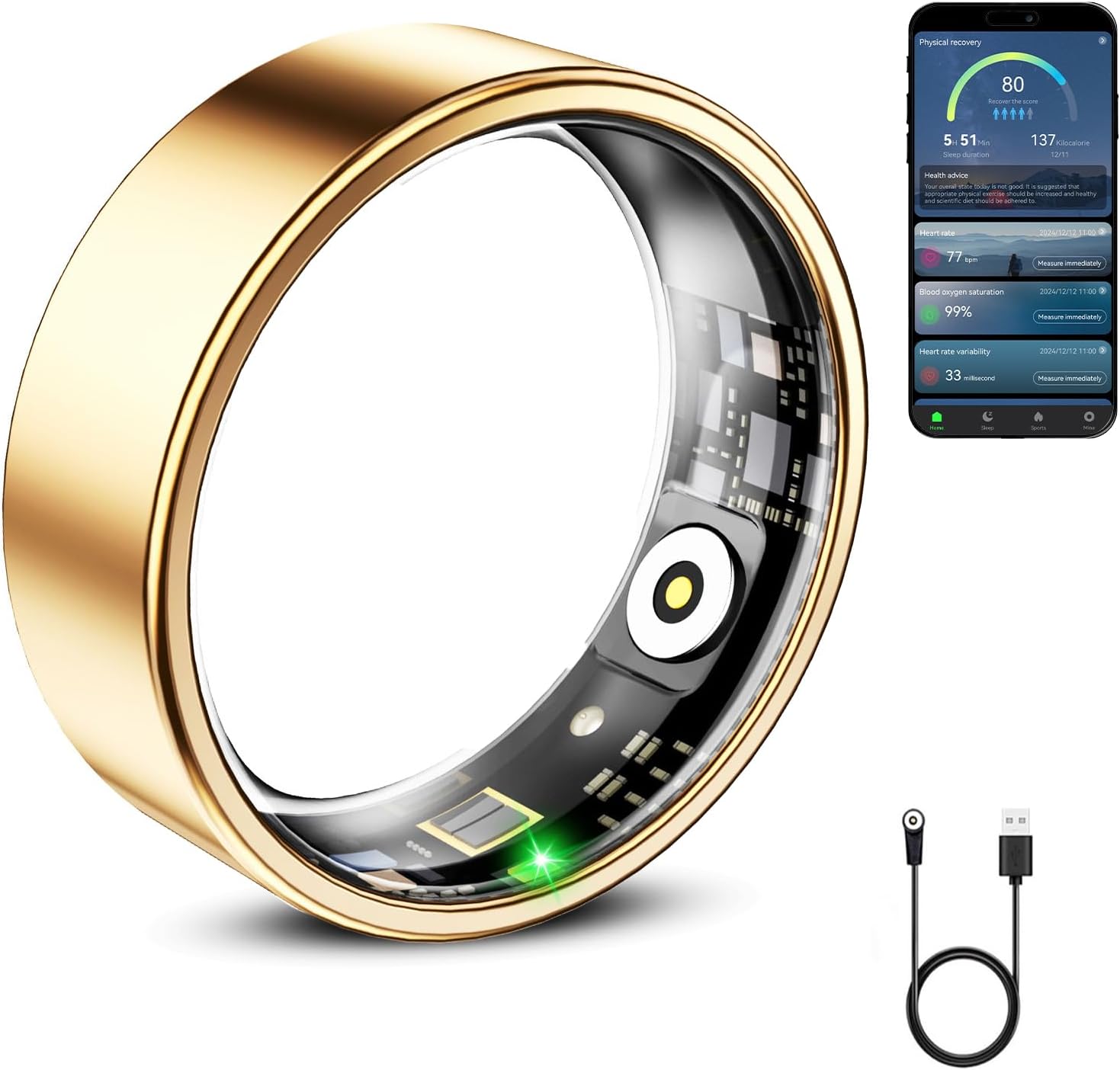 Mirlray Smart Ring for Women & Men, Smart Ring Health Tracker, Blood Oxygen & Heart Rate Monitor, Long Lasting Battery Sleep Ring, Waterproof Fitness Ring (Rose Gold, 7)
